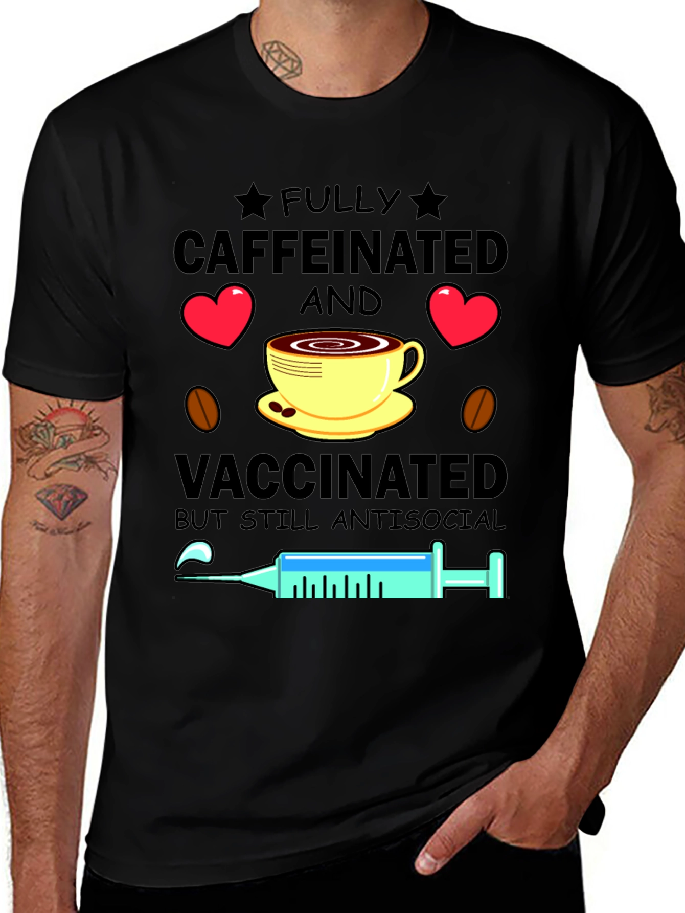 Variant 5 of Fully Caffeinated & Vaccinated Antisocial T-Shirt
