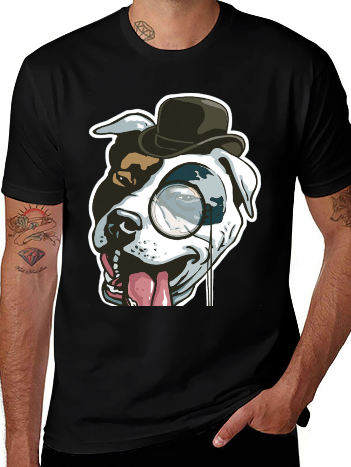 Variant 8 of Dapper Dog Graphic Tee - Bulldog with Monocle & Hat