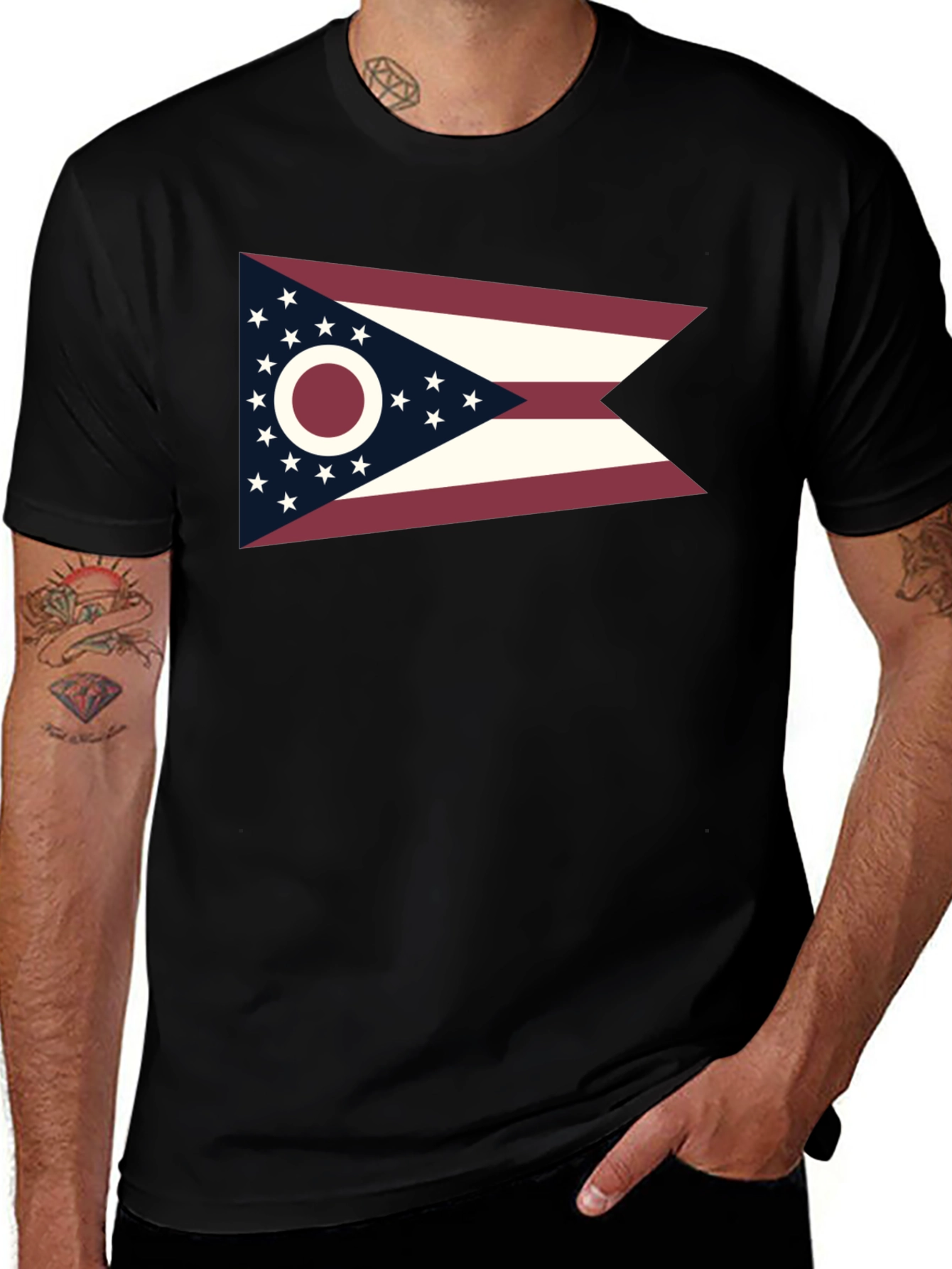 Variant 7 of Ohio Flag Graphic Tee - Black Short Sleeve