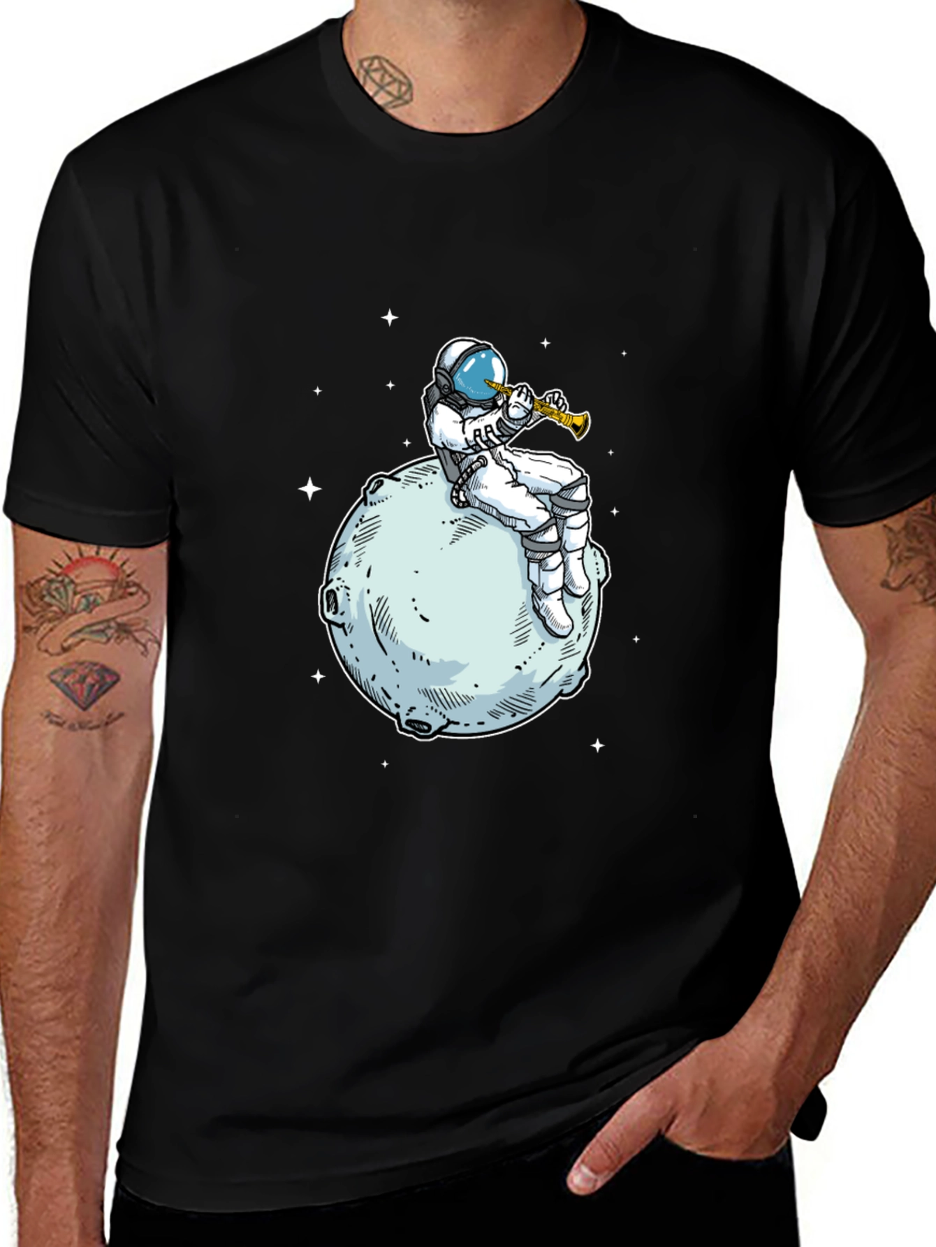 Variant 23 of Astronaut Moon Trumpet Black T-Shirt