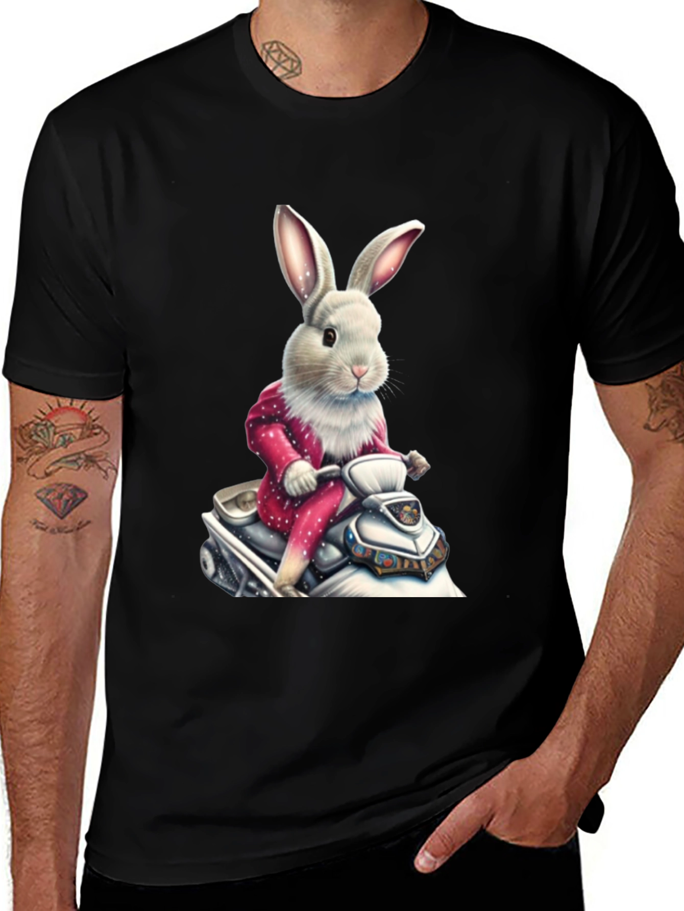 Variant 2 of Bunny on Scooter Black T-Shirt