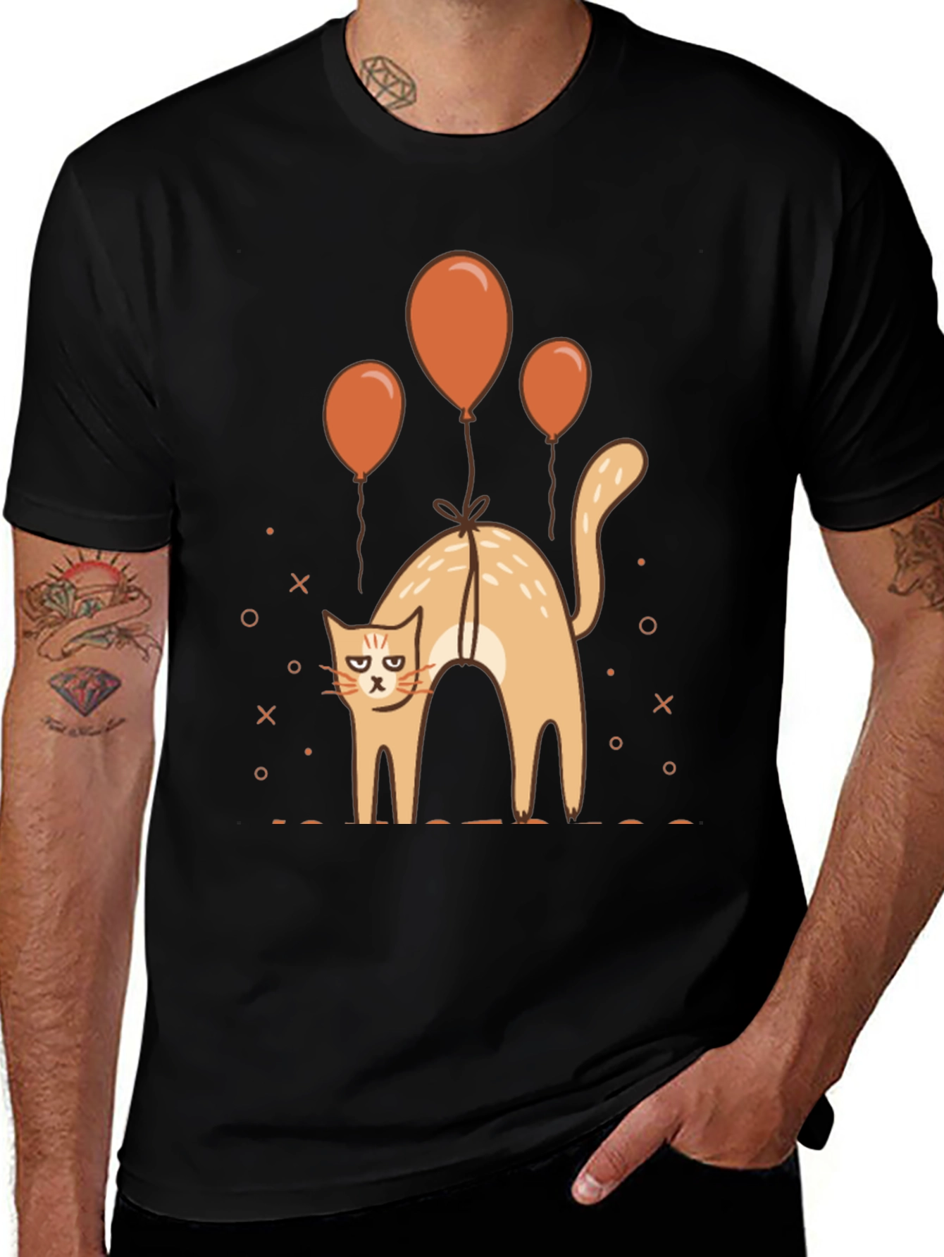 Variant 19 of Funny Cat & Balloons Graphic Black T-Shirt