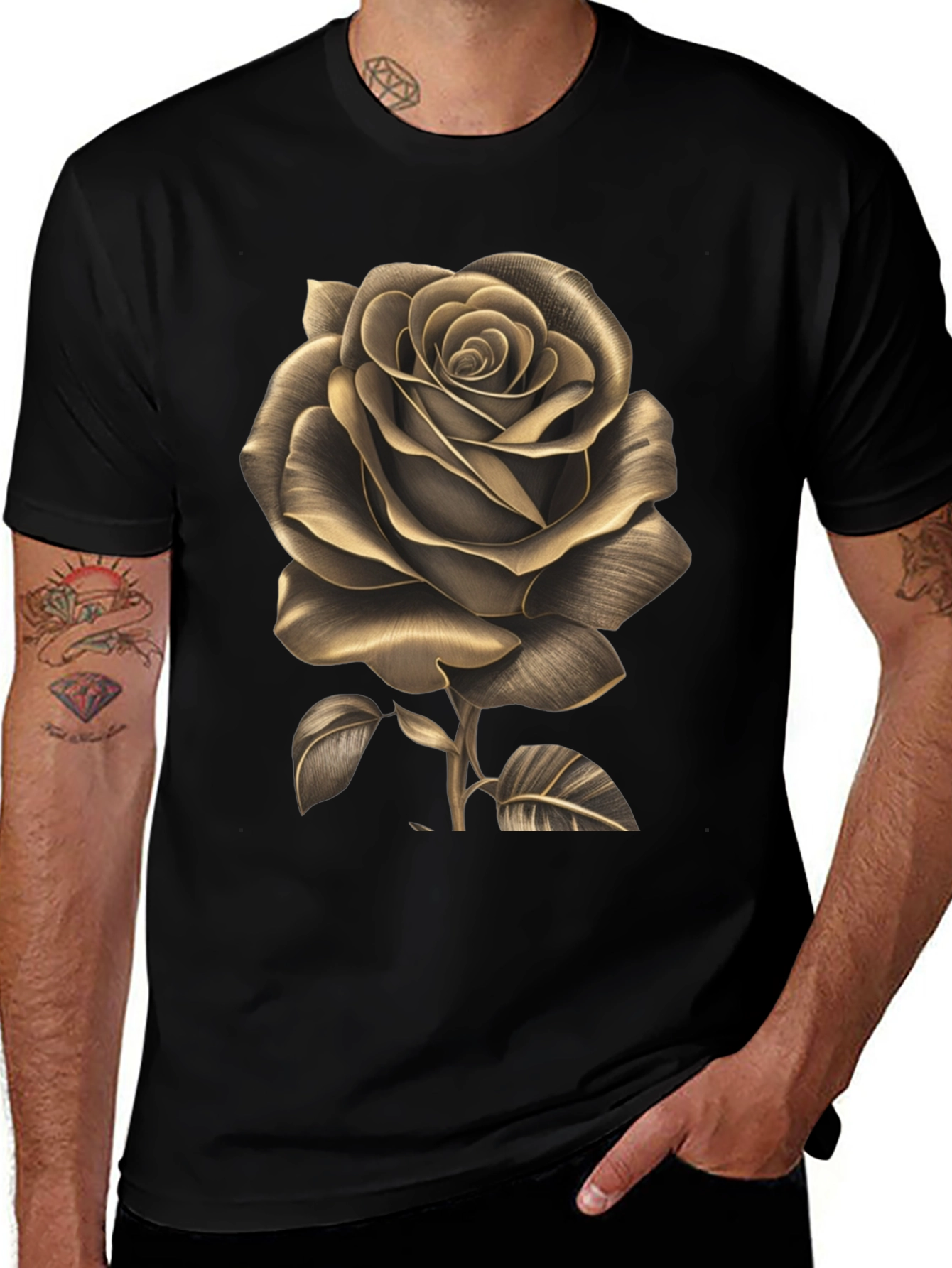 Variant 30 of Golden Rose Graphic Tee - Stylish Floral Design