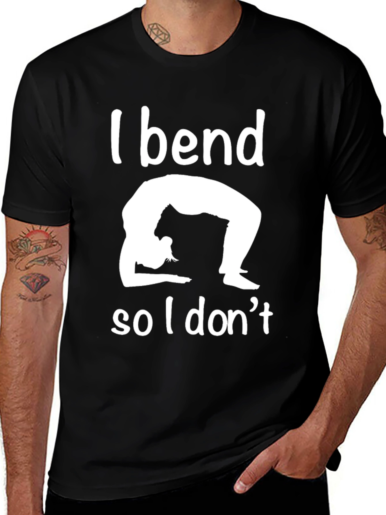 Variant 29 of Yoga T-Shirt: I Bend So I Don't Break Funny Workout Tee