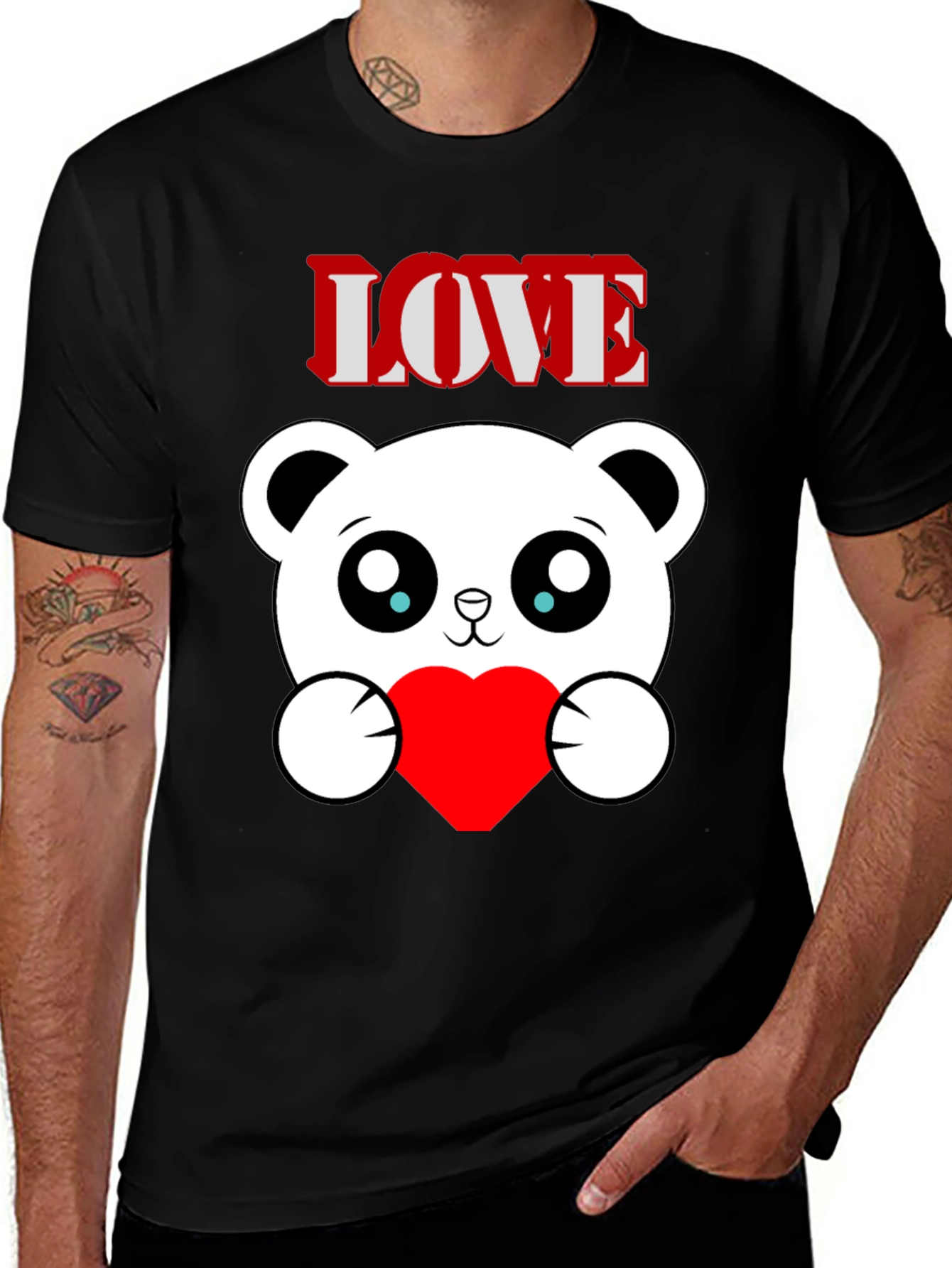 Variant 5 of Love Bear Graphic Tee - Men's Black T-Shirt