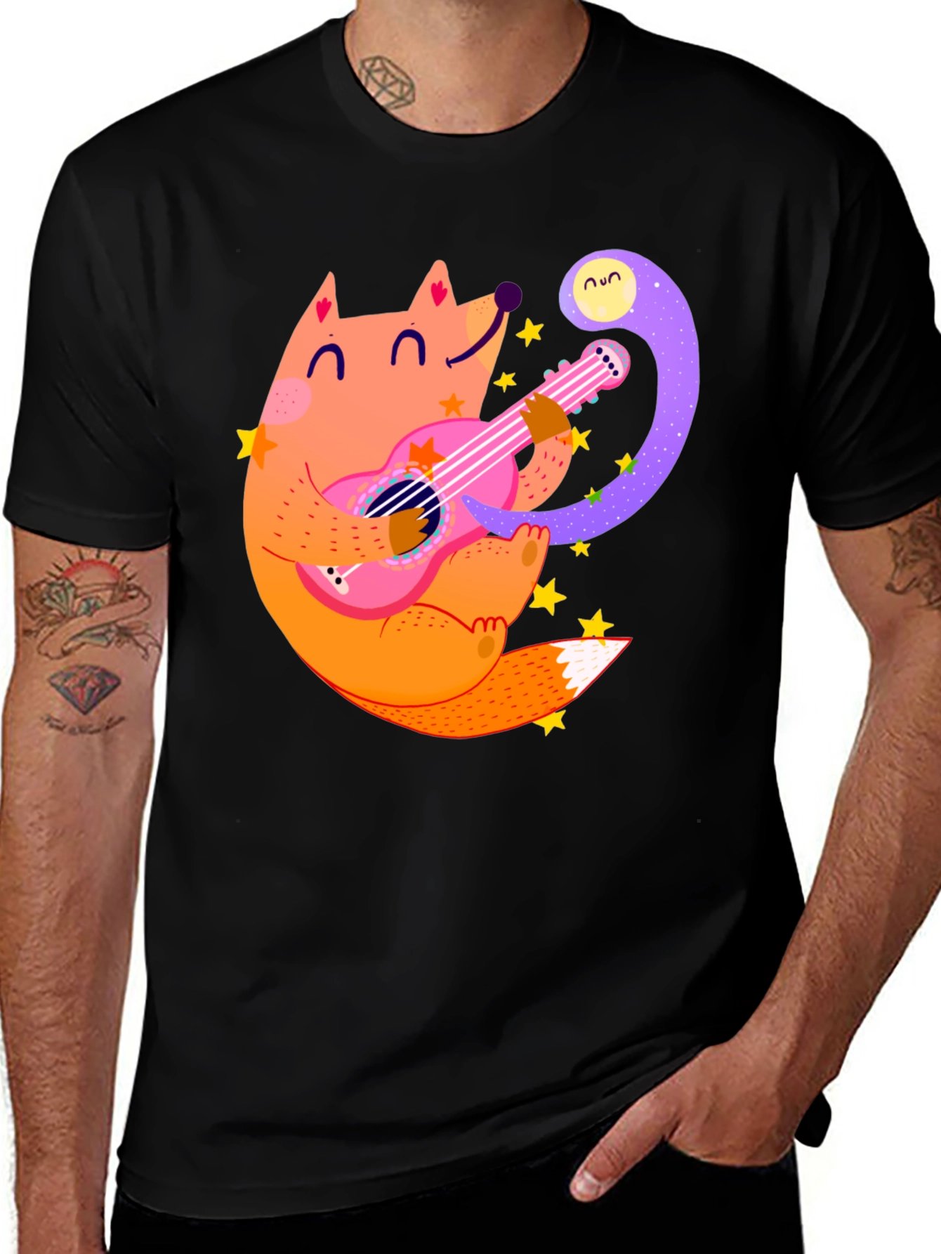 Variant 5 of Fox Guitarist Graphic Tee - Black Cotton T-Shirt