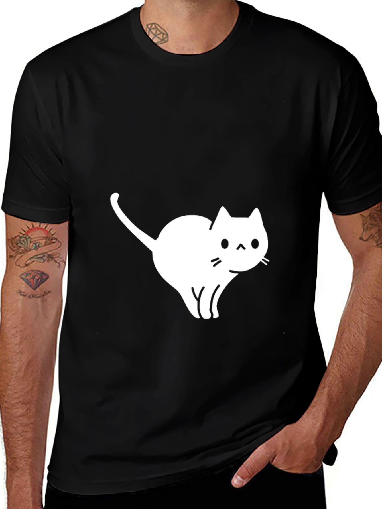 Variant 19 of Cute Cat Graphic Black T-Shirt