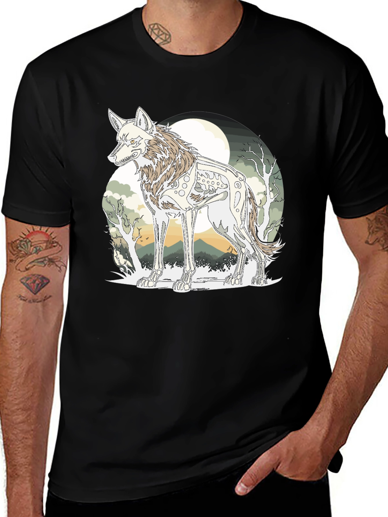 Variant 24 of Wolf Skeleton Graphic Tee - Unique Print T-Shirt
