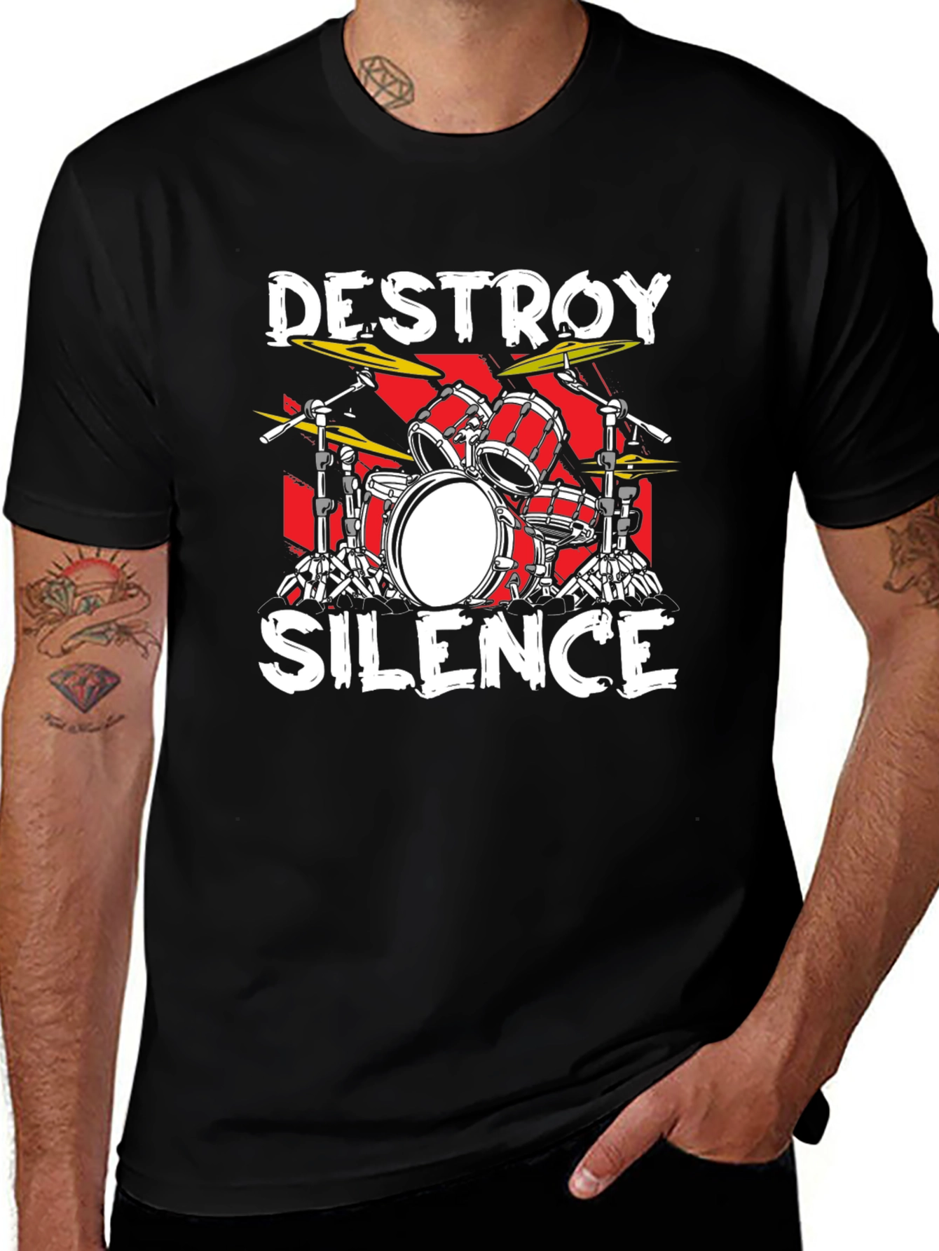 Variant 4 of Destroy Silence Drum Set Black T-Shirt