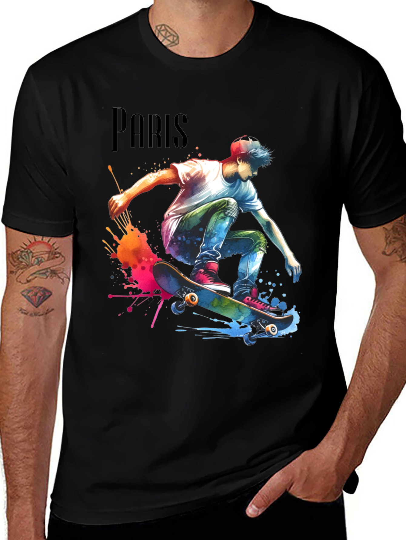 Variant 20 of Paris Skateboarder Graphic Tee - Stylish Black T-Shirt