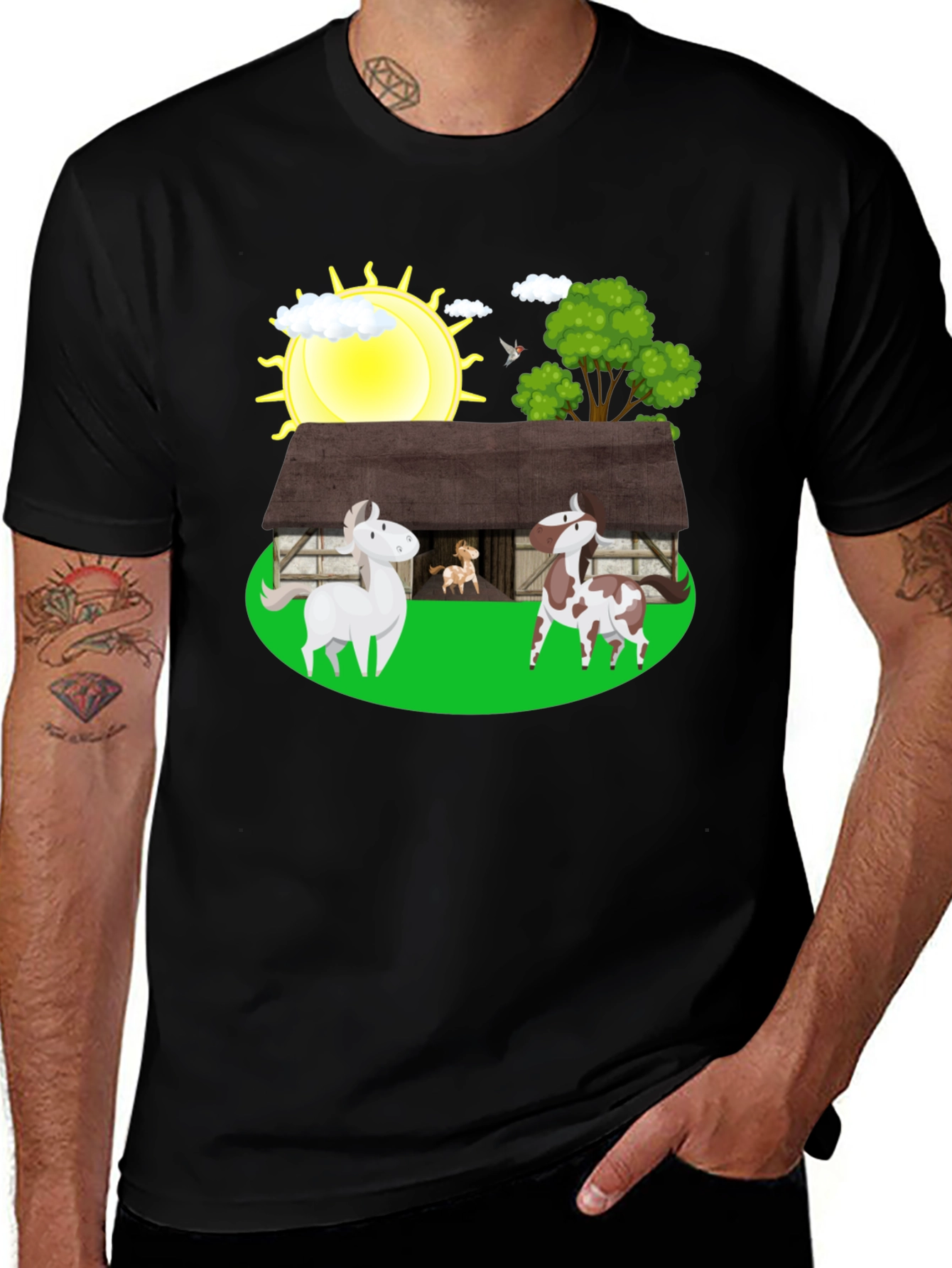 Variant 18 of Cartoon Horse Barn Black T-Shirt