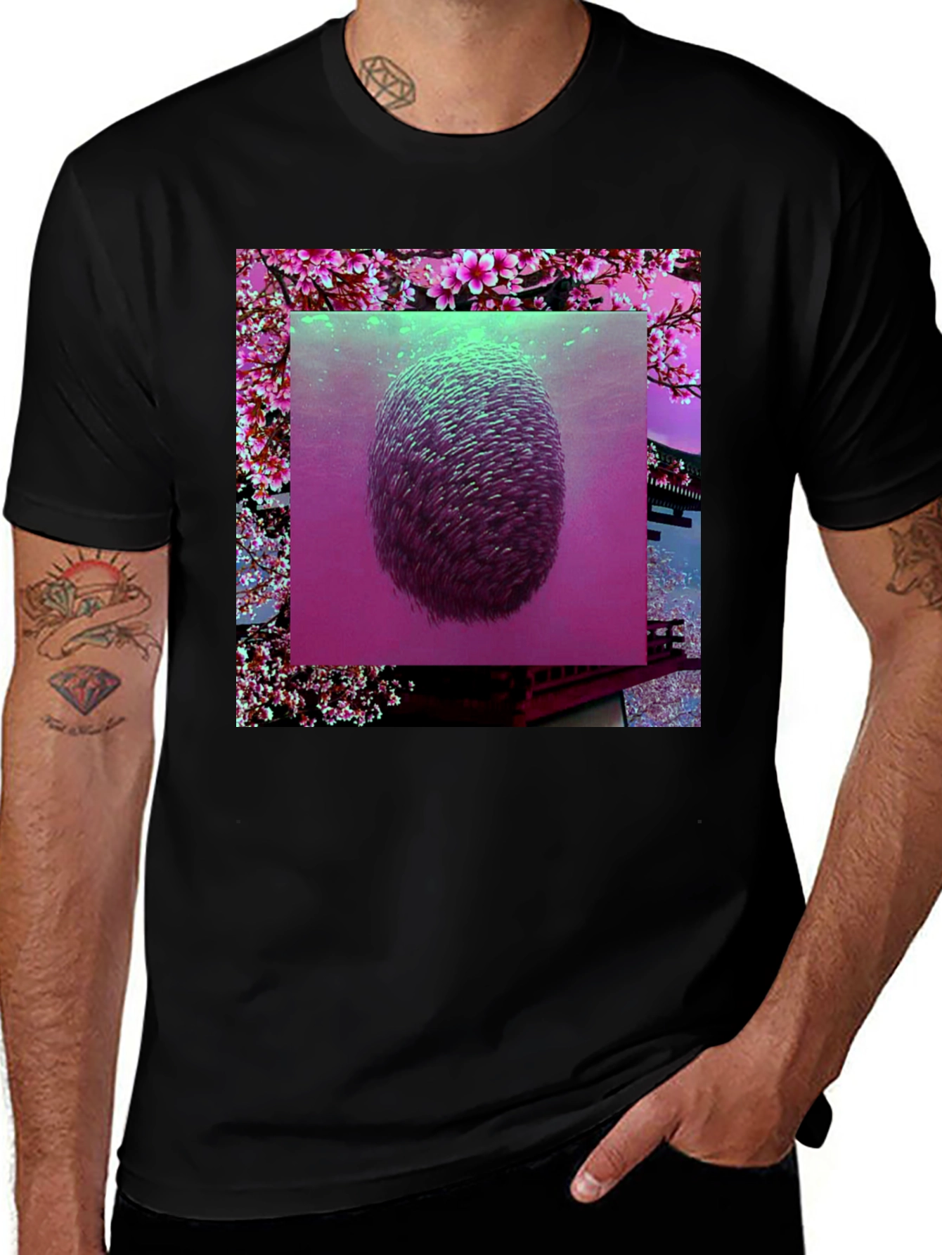 Variant 13 of Cherry Blossom Fish Swirl Graphic T-Shirt