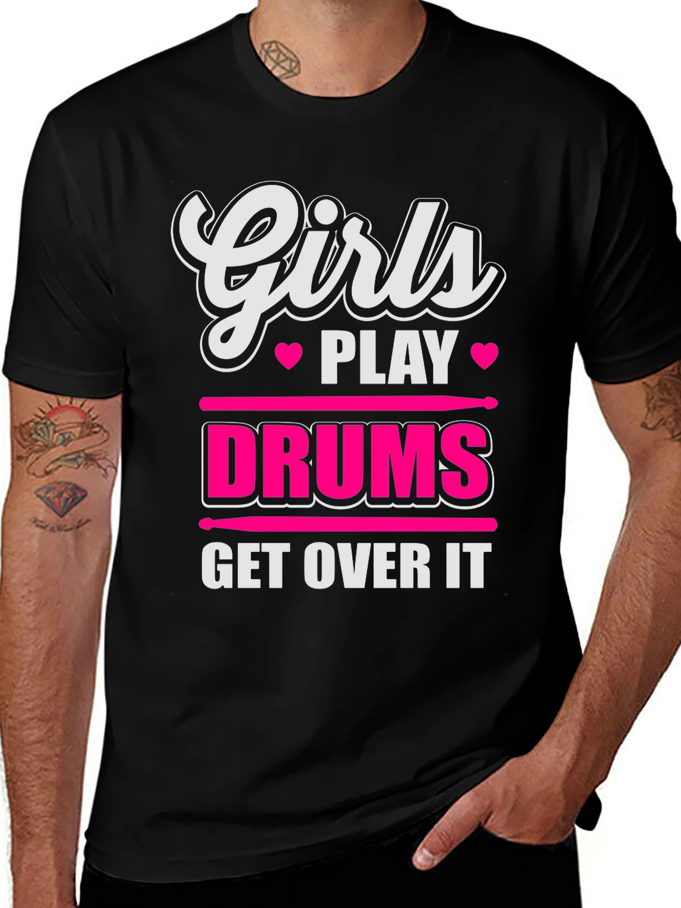 Variant 24 of Girls Play Drums T-Shirt - Get Over It!