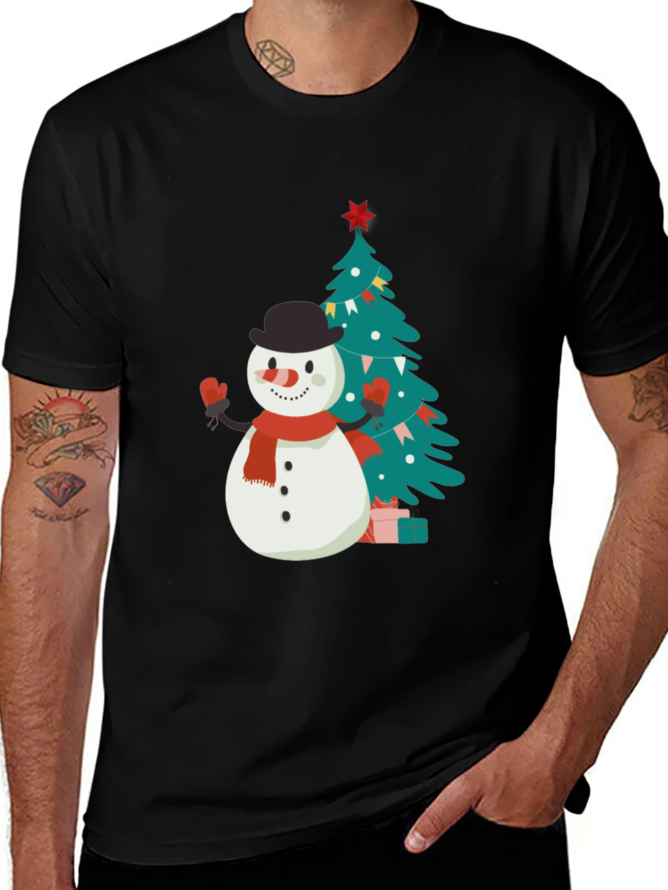 Festive Snowman & Tree Graphic Tee