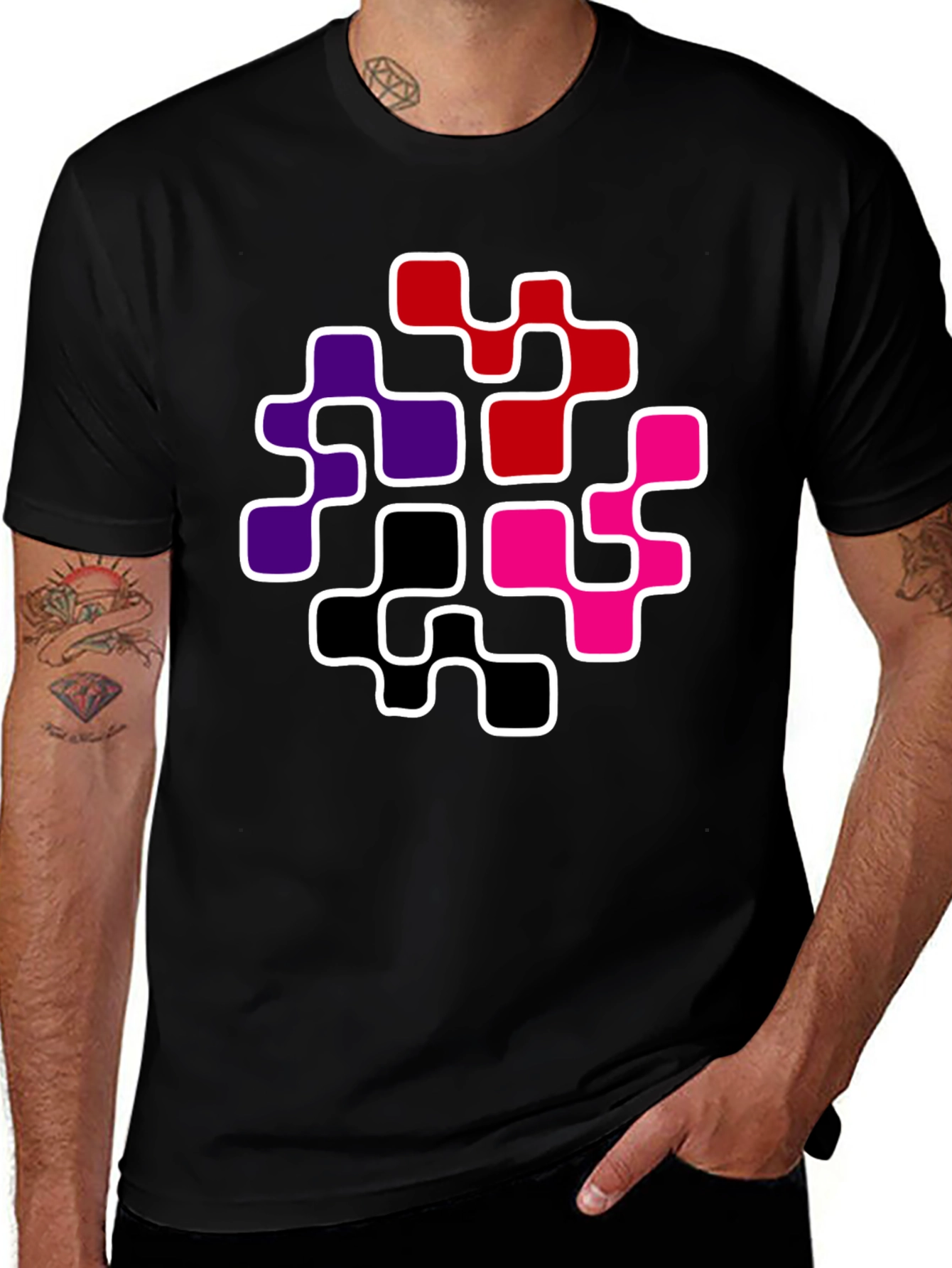 Variant 15 of Geometric Puzzle Piece Design Black T-Shirt