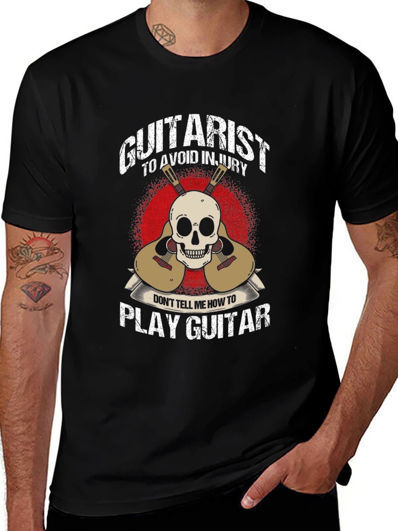 Variant 9 of Guitarist Skull Graphic T-Shirt - Avoid Injury!