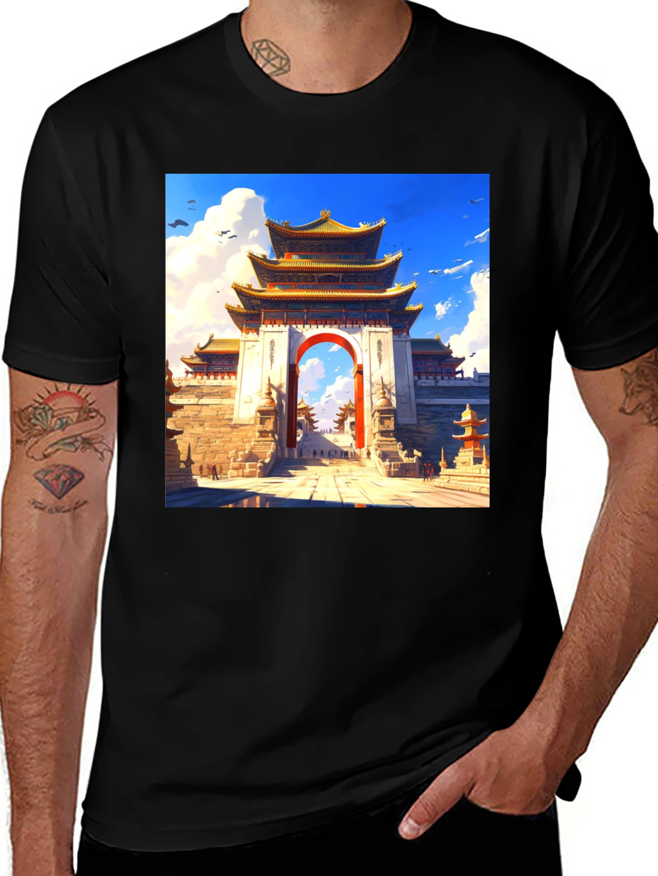 Variant 19 of Asian Temple Art Black T-Shirt