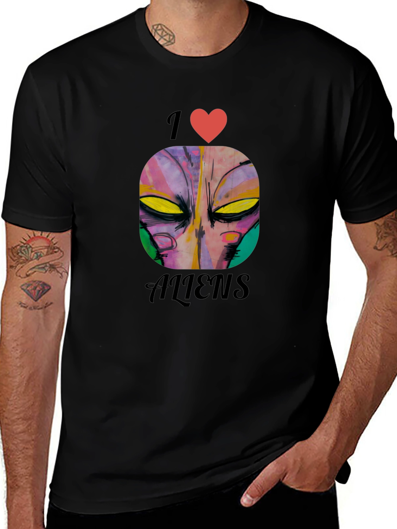 Variant 10 of I Heart Aliens Graphic Tee - Black Cotton Casual T-Shirt