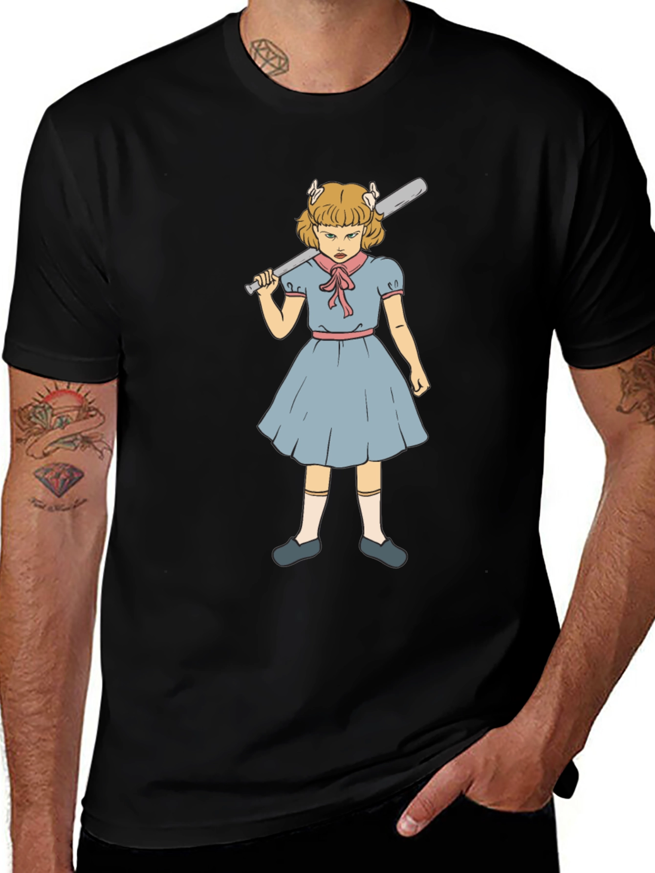 Variant 20 of T-Shirt with Angry Girl Baseball Bat Graphic