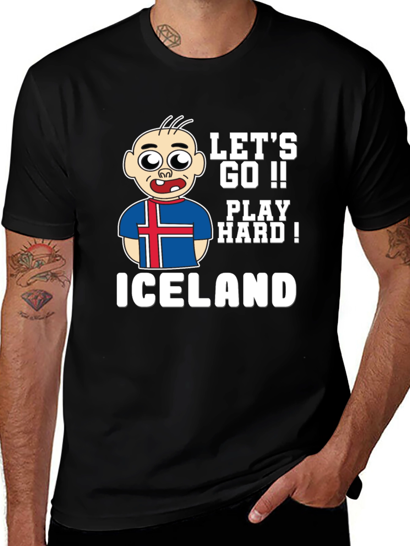 Let's Go Iceland Play Hard! Black Graphic Tee