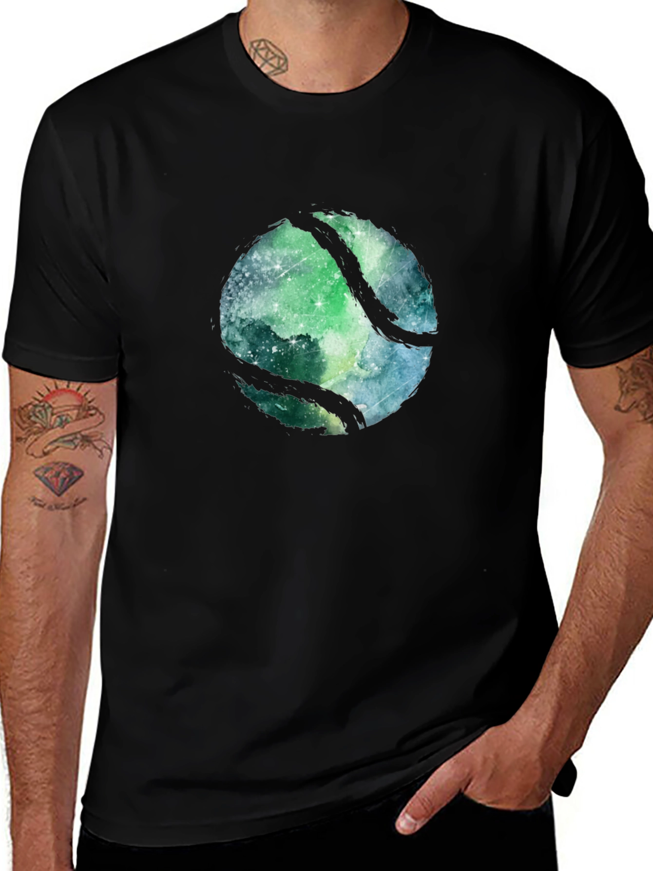 Variant 11 of Cosmic Tennis Ball Black T-Shirt
