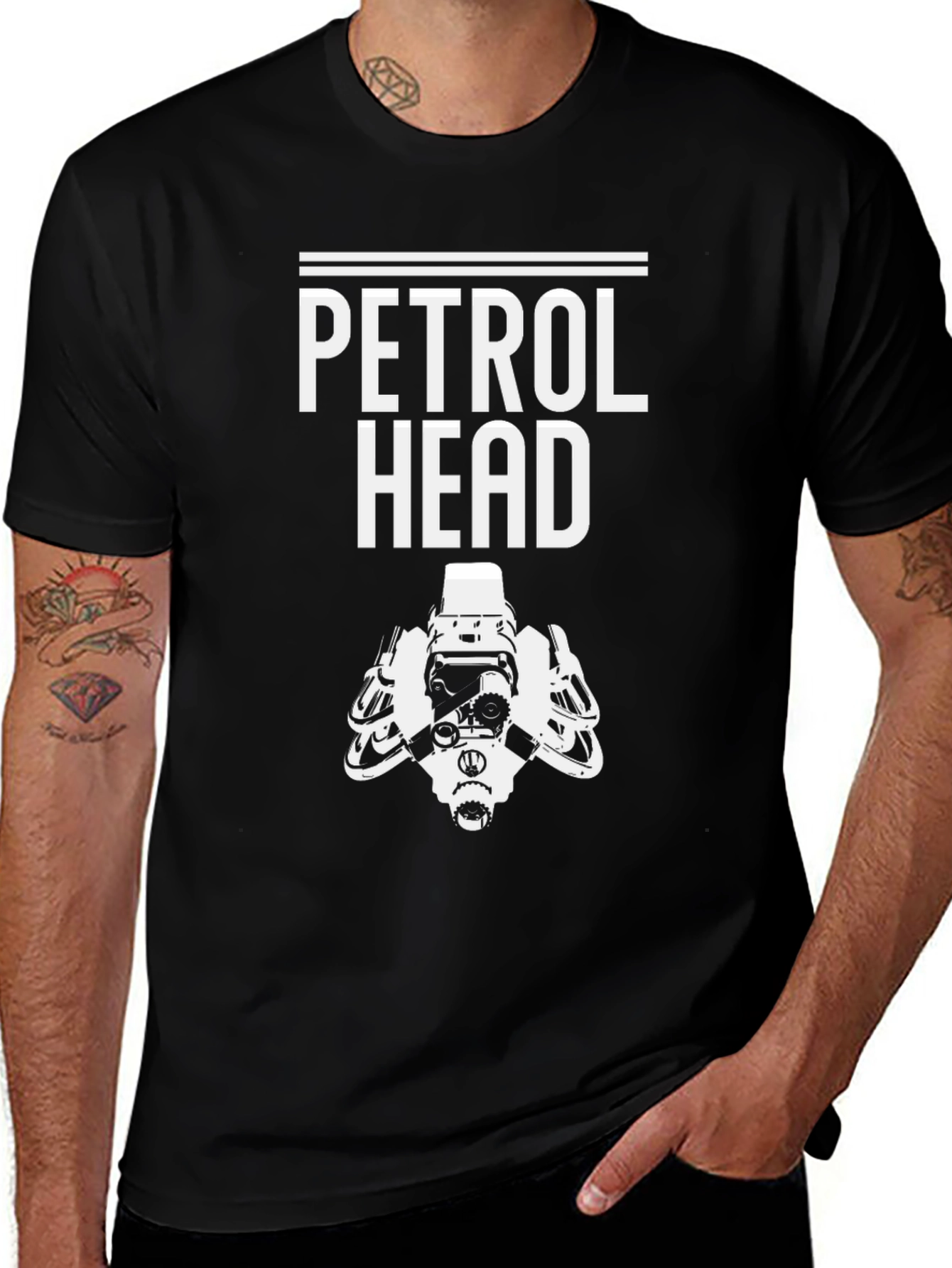 Petrol Head T-Shirt - Black Cotton Blend, Graphic Print