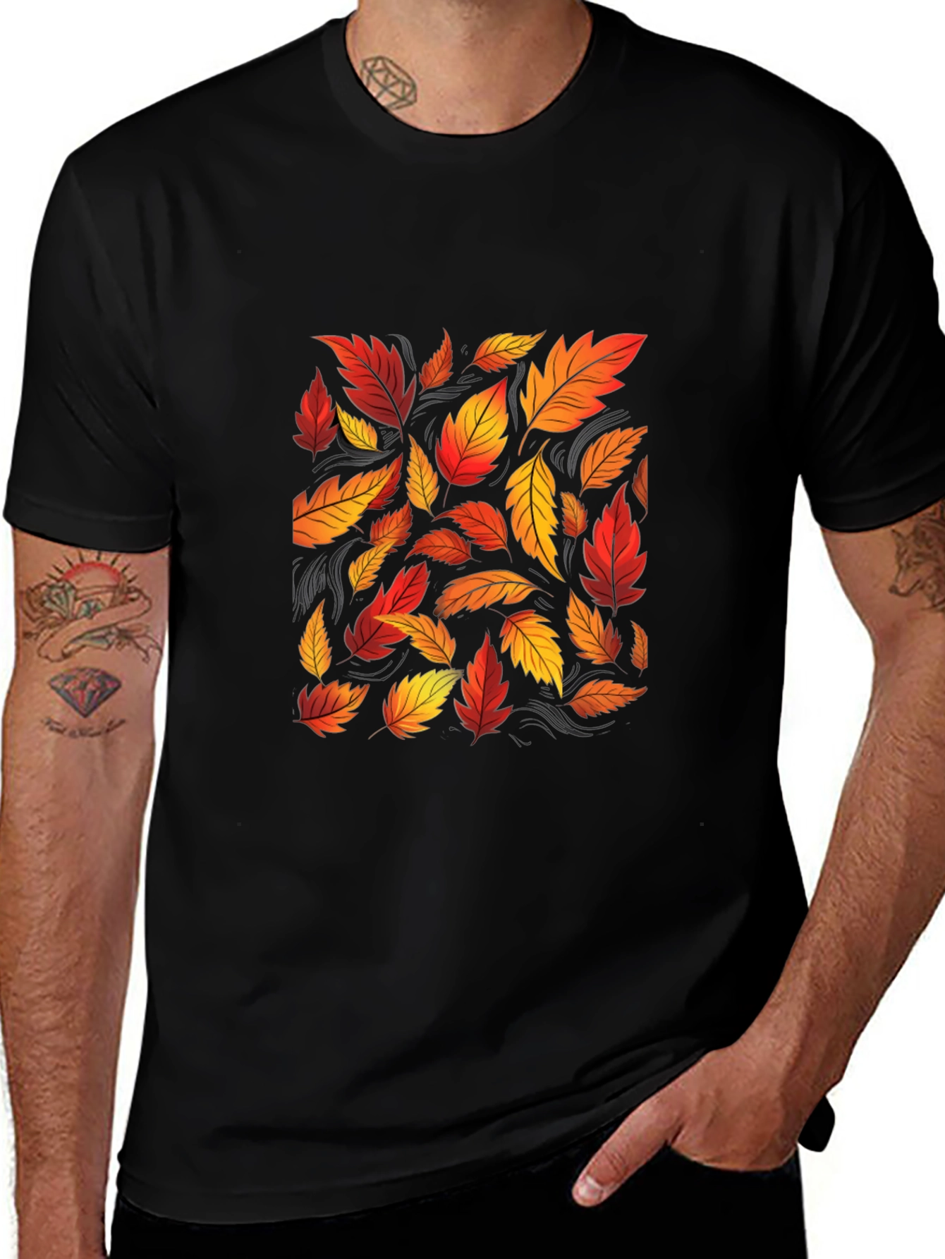 Variant 3 of Autumn Leaves Graphic Tee - Black