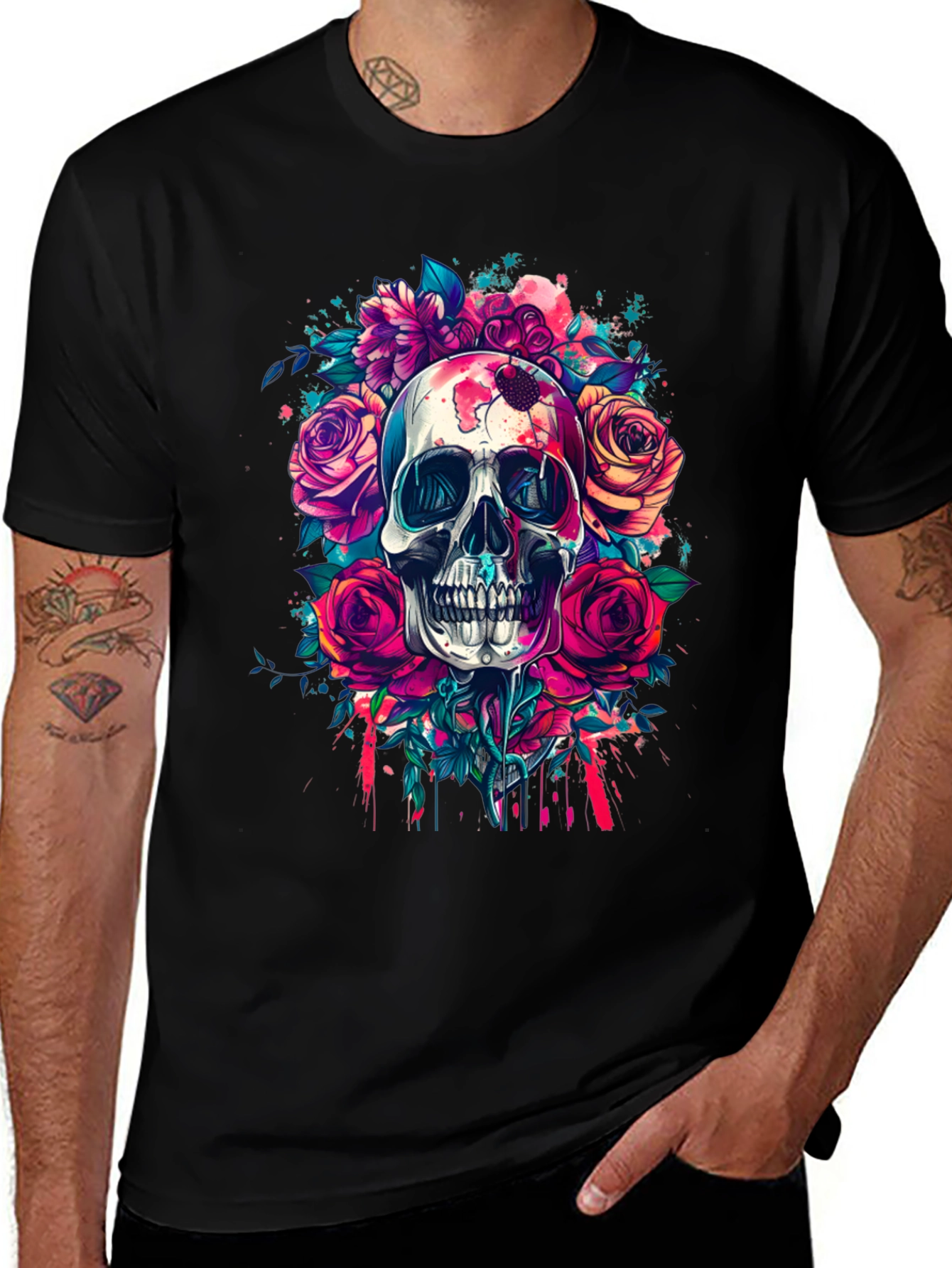 Variant 10 of Skull & Roses Graphic T-Shirt - Unique Artistic Design