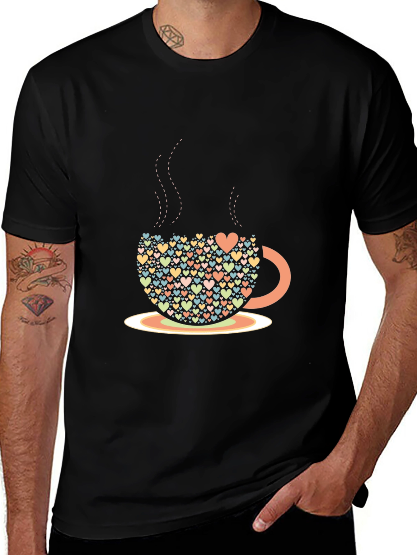 Variant 8 of Heart Coffee Cup Graphic Tee - Black T-Shirt