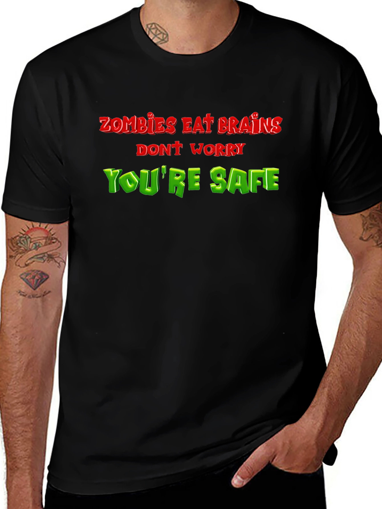 Variant 2 of Zombie Eat Brains Funny T-Shirt - You're Safe!