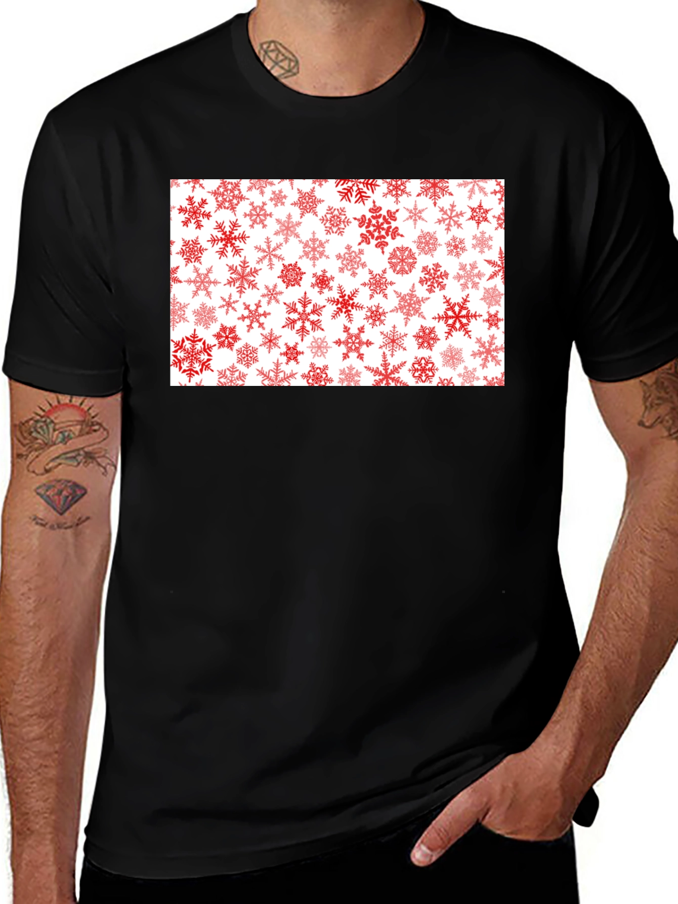 Variant 12 of Festive Snowflake Pattern Black T-Shirt