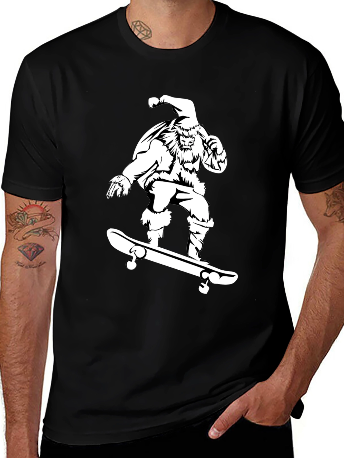 Variant 24 of Skateboarding Santa Black T-Shirt
