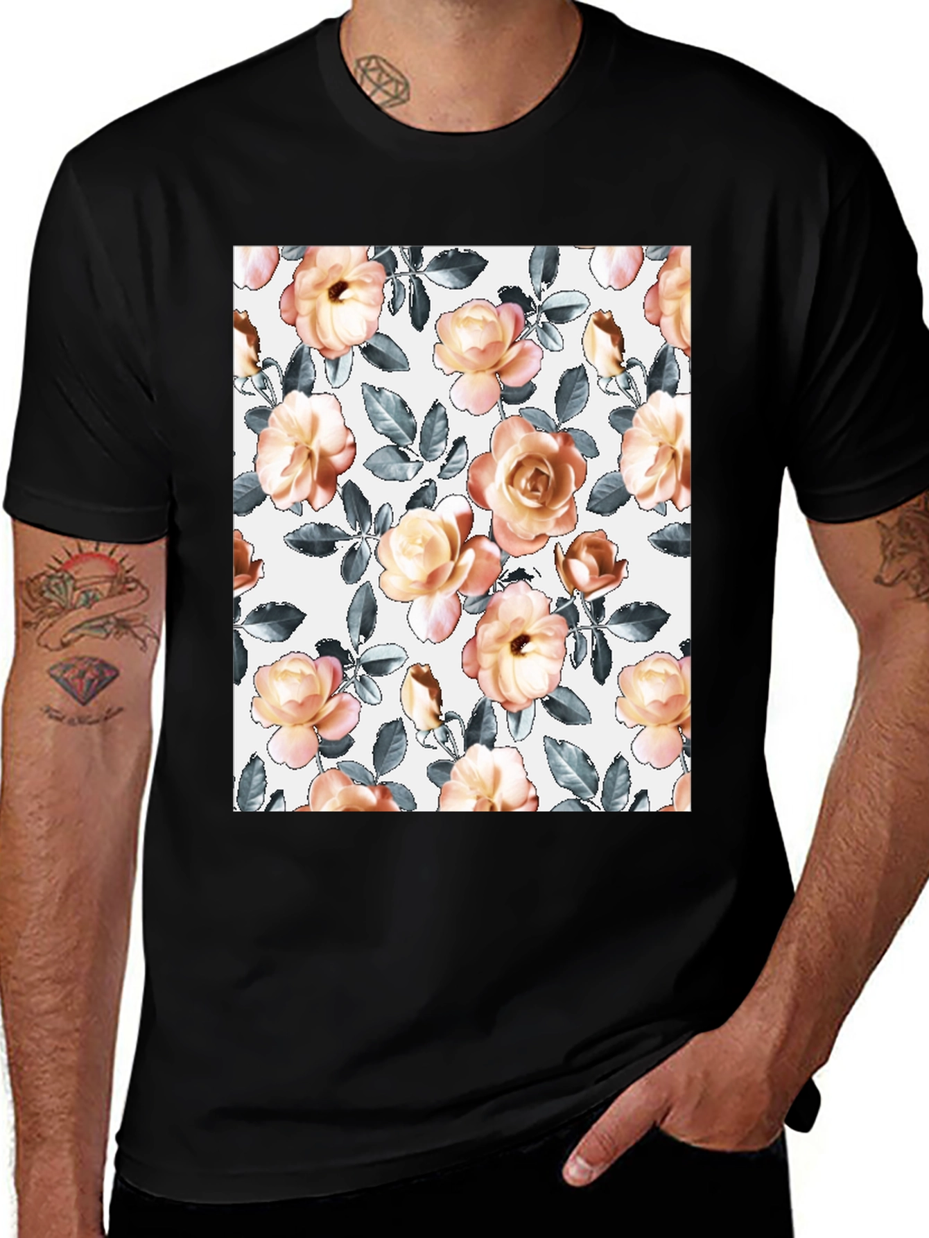 Floral Pattern T-Shirt - Soft Rose Design