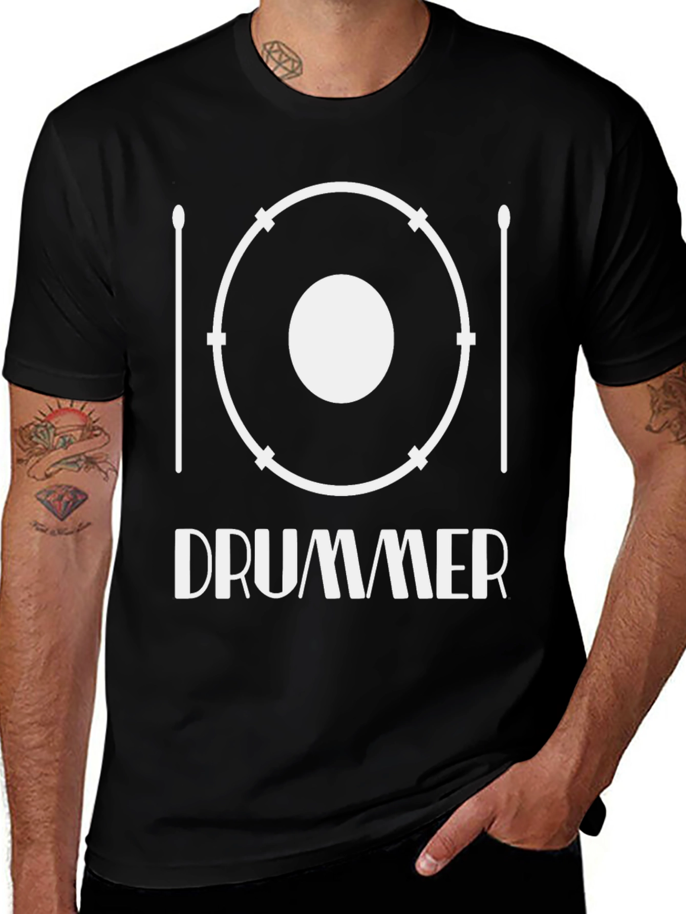 Variant 14 of Drummer Graphic T-Shirt - Black Cotton Tee
