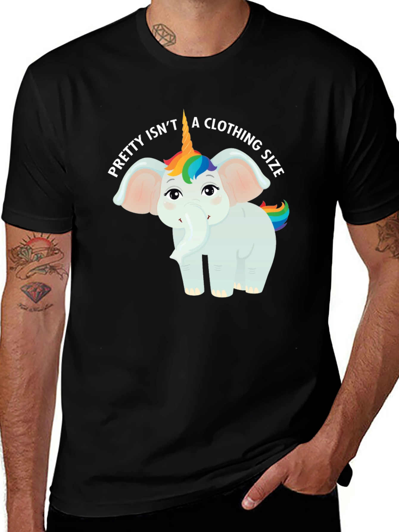 Variant 24 of Elephant Unicorn T-Shirt, "Pretty Isn't a Clothing Size"