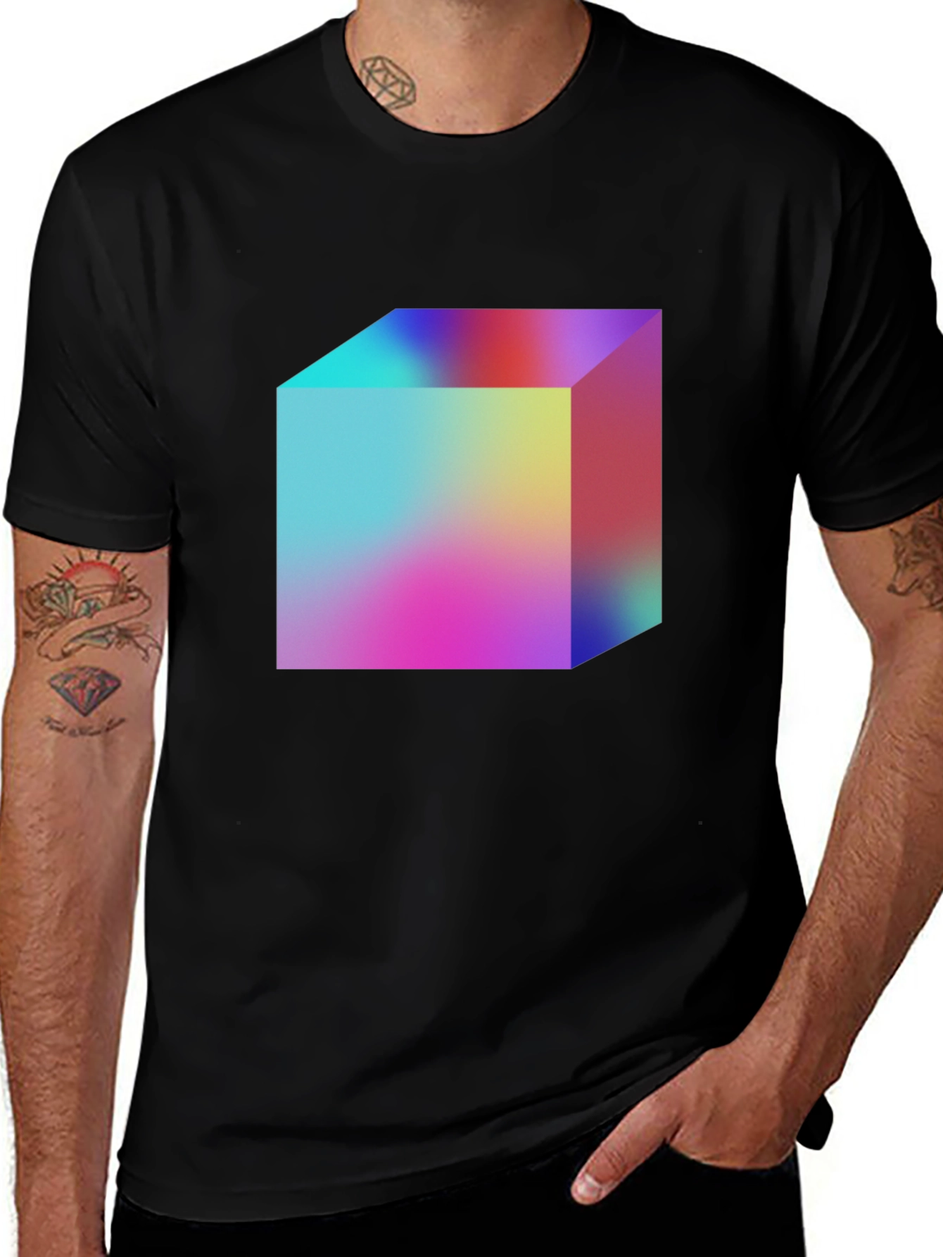 Variant 27 of Men's Black T-Shirt with Colorful Cube Design