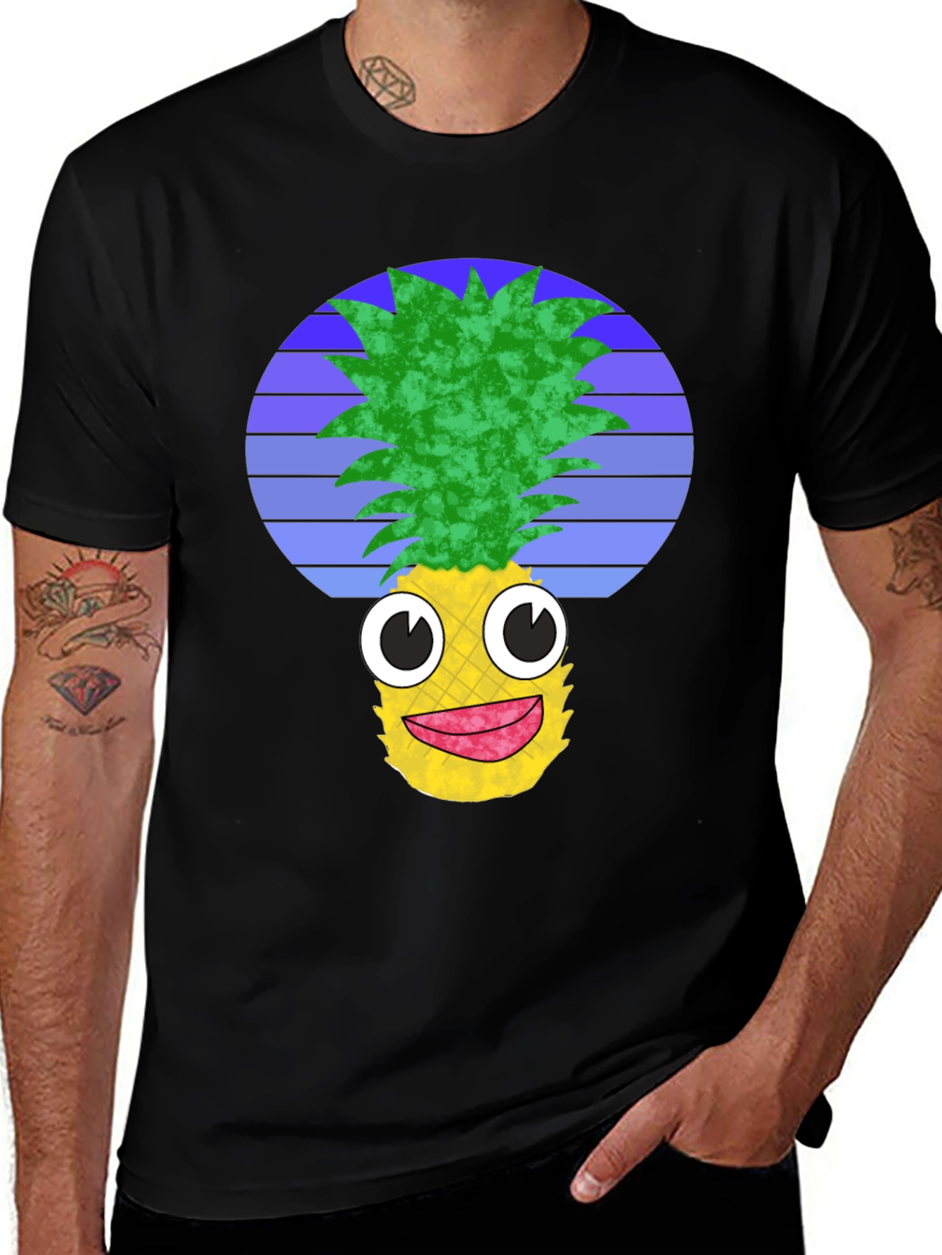 Funny Pineapple Graphic Tee - Black