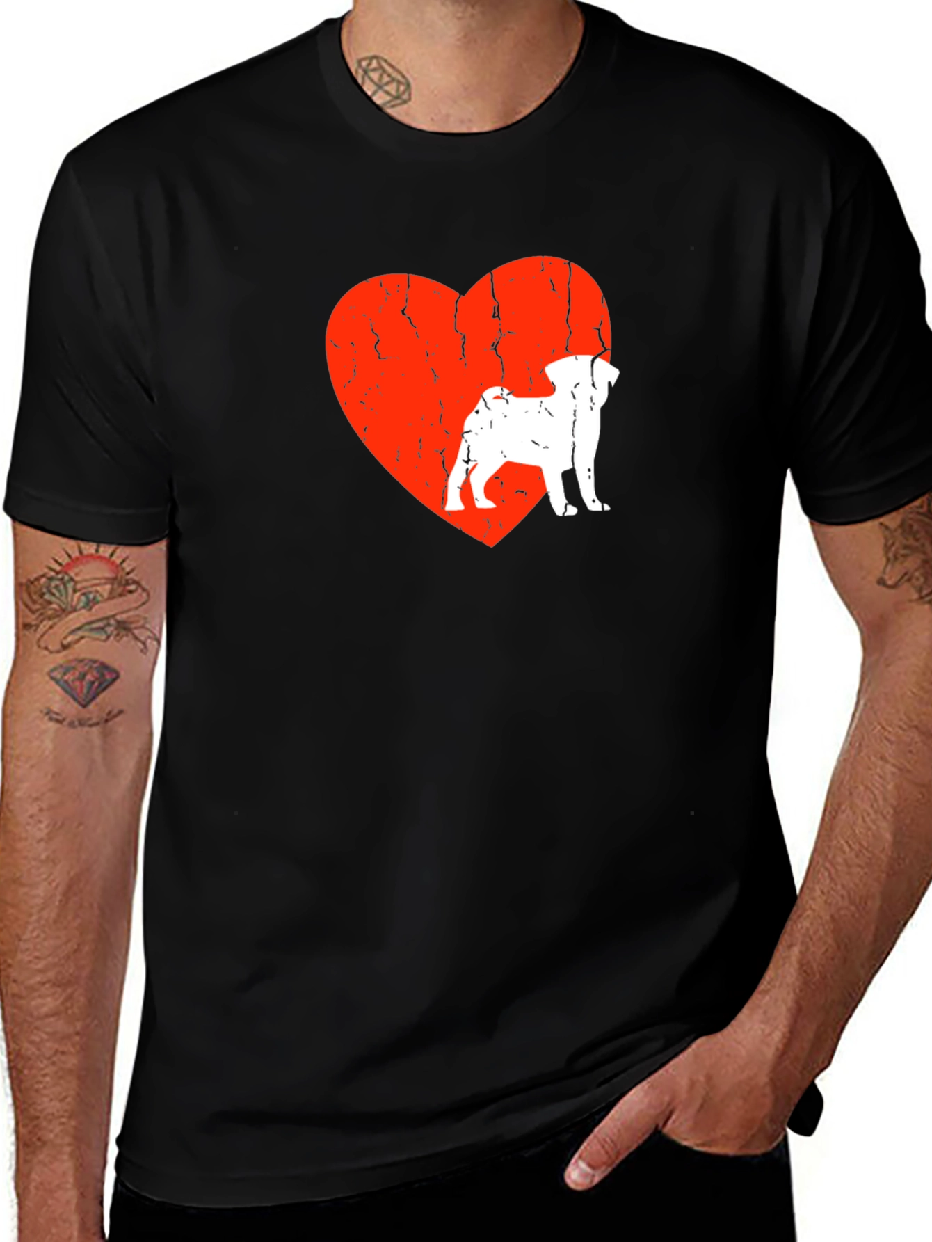 Variant 9 of Pug Love Heart Graphic Tee - Men's Black T-Shirt
