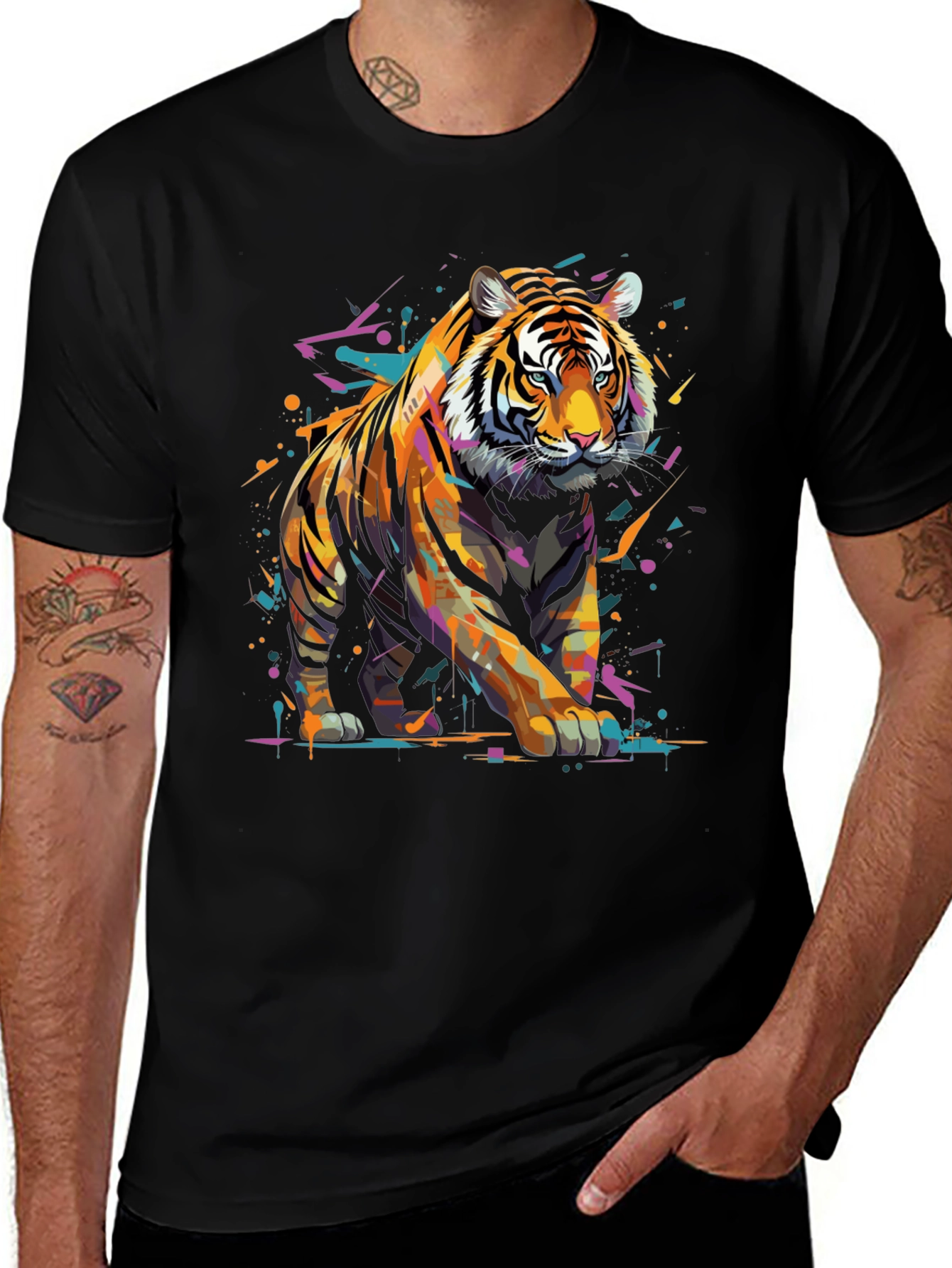 Variant 7 of Tiger Graphic Print Black T-Shirt