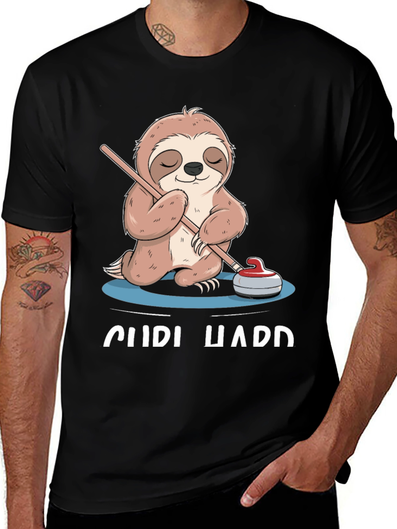 Variant 27 of Curling Sloth Black T-Shirt