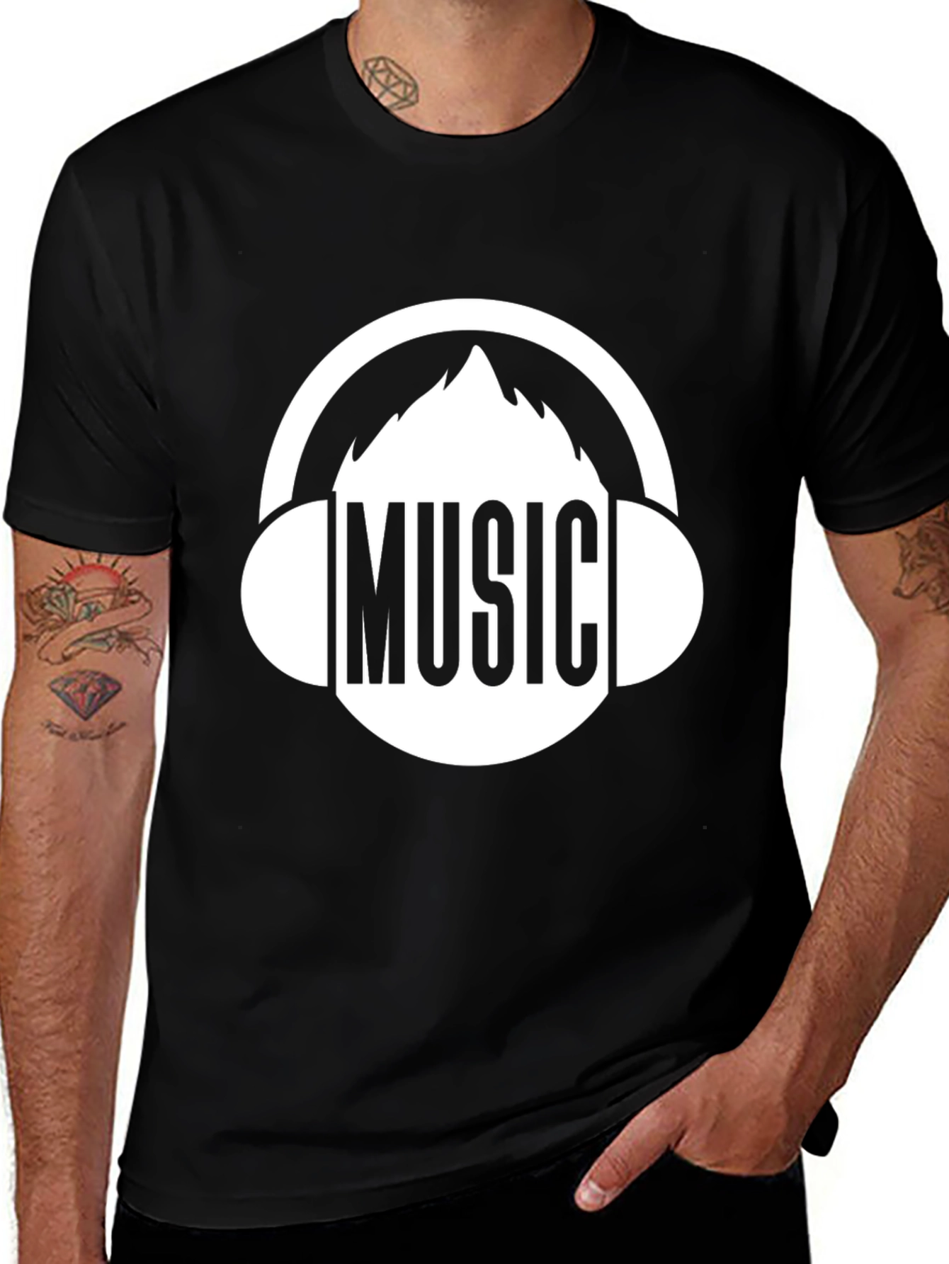 Variant 9 of Music Lover Graphic Tee - Black Cotton Blend T-Shirt