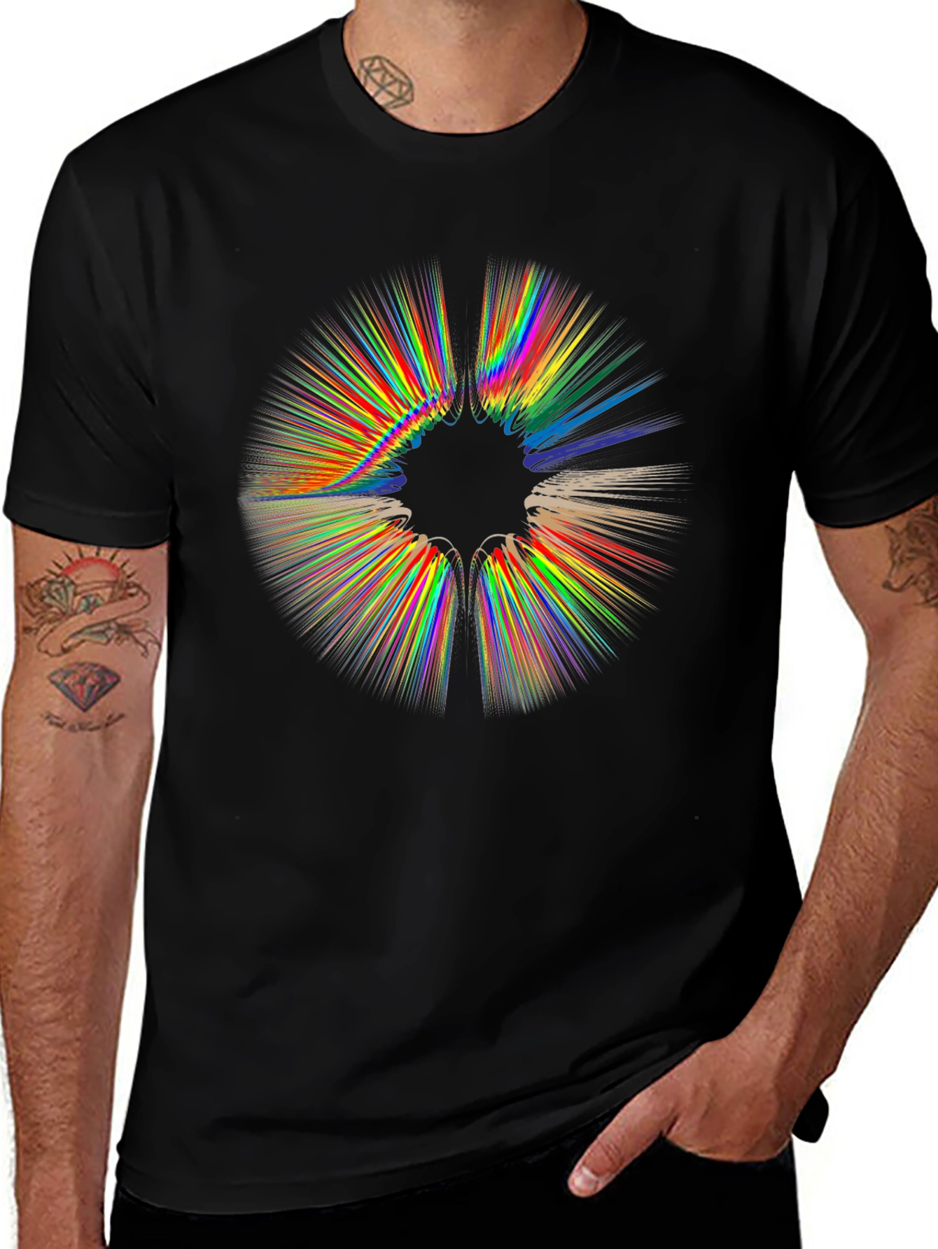 Variant 2 of Abstract Rainbow Burst Graphic Black T-Shirt