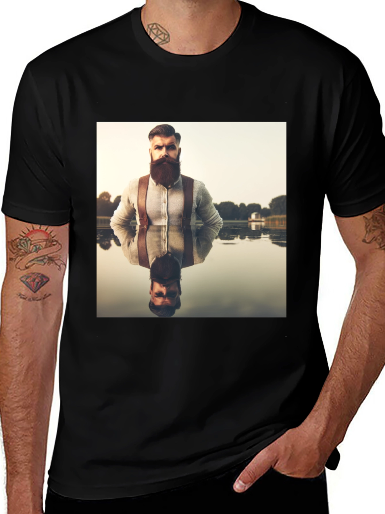Variant 2 of Bearded Reflection Black T-Shirt