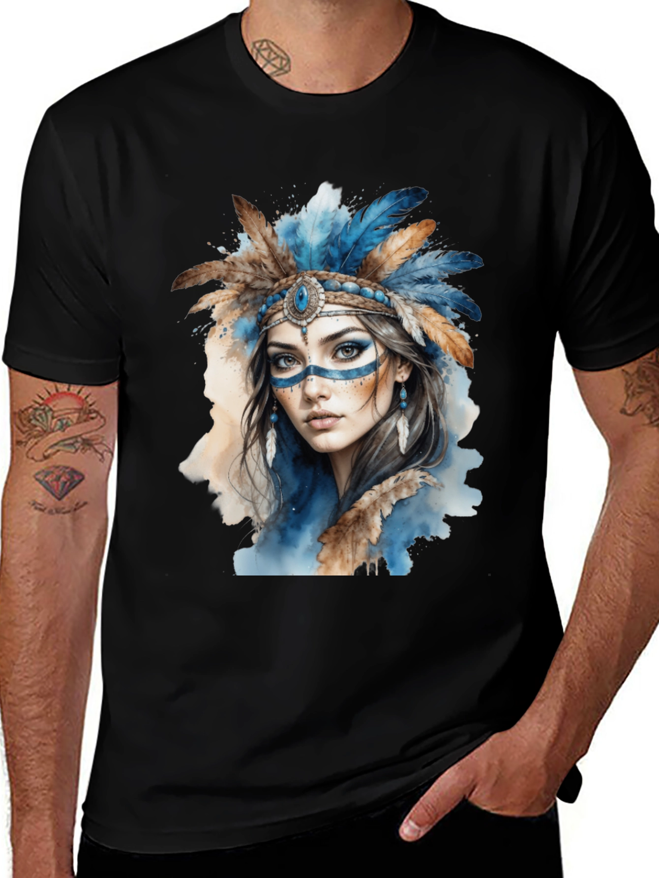 Variant 16 of Native American Woman Feather Headdress T-Shirt
