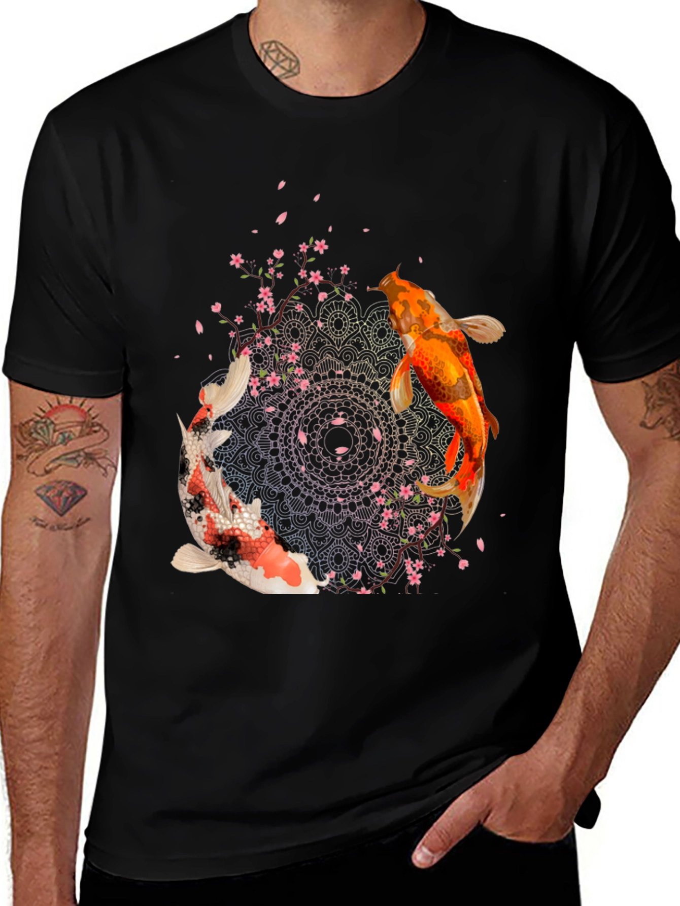Variant 26 of Koi Fish Mandala Graphic T-Shirt - Black