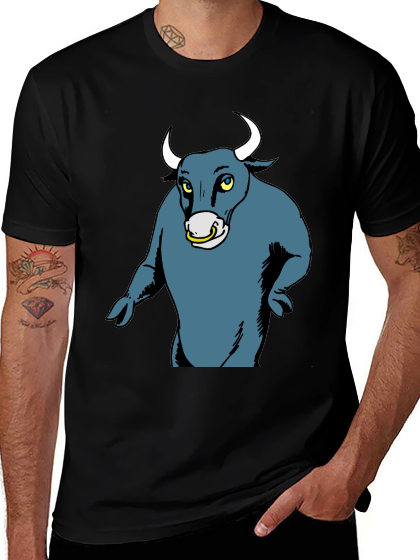 Variant 13 of Cartoon Bull Graphic Tee - Black