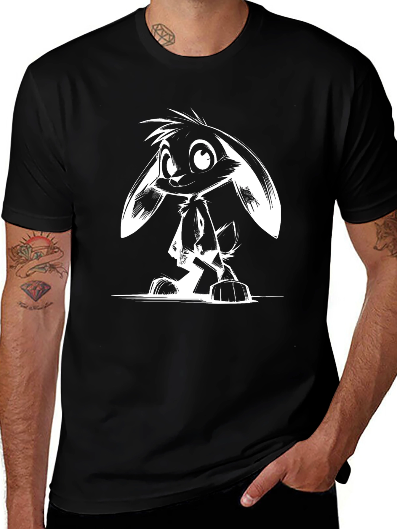 Variant 10 of Cartoon Bunny Black T-Shirt
