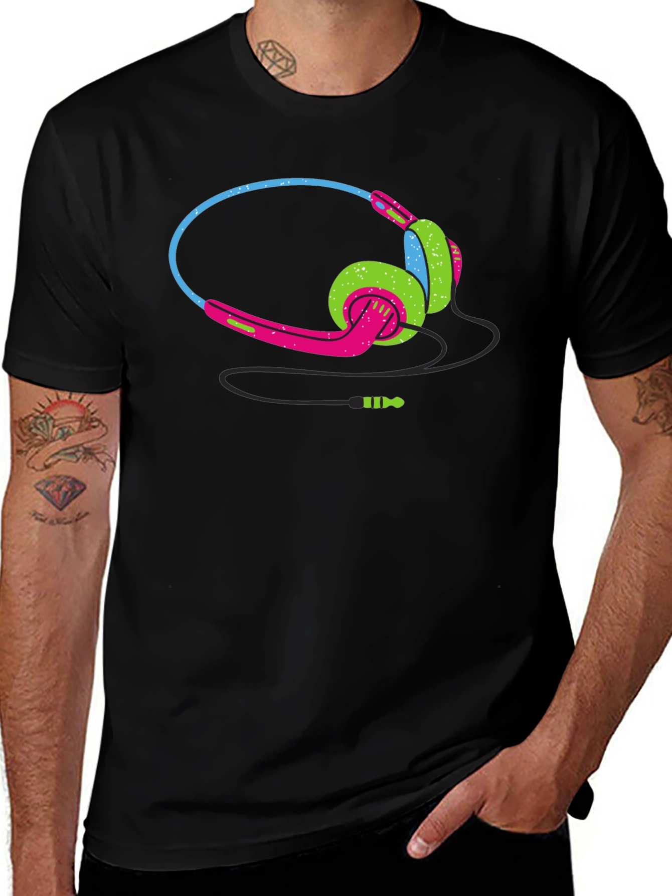 Variant 23 of Retro Headphones Graphic Black T-Shirt