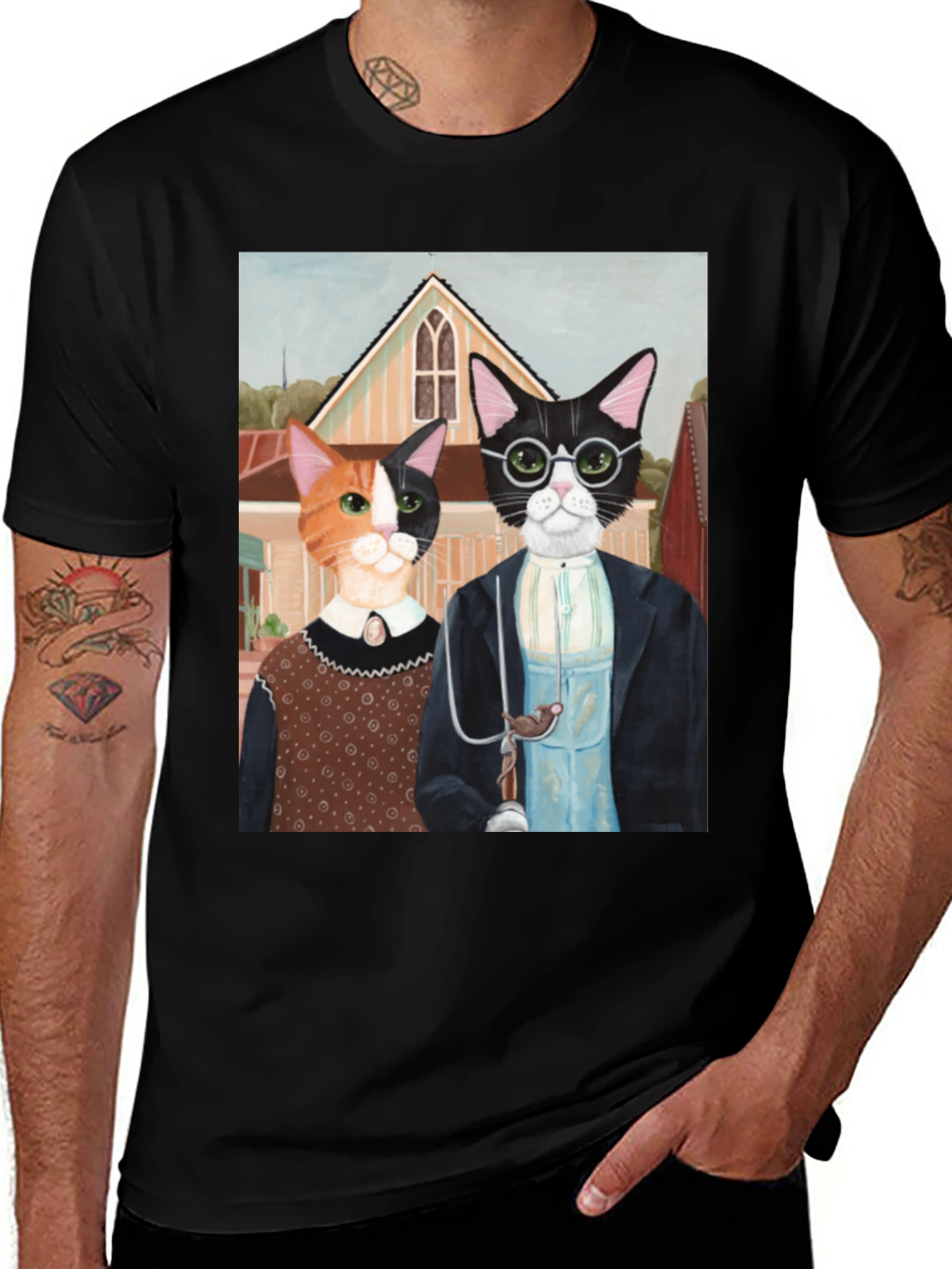 Variant 14 of American Gothic Cats T-Shirt