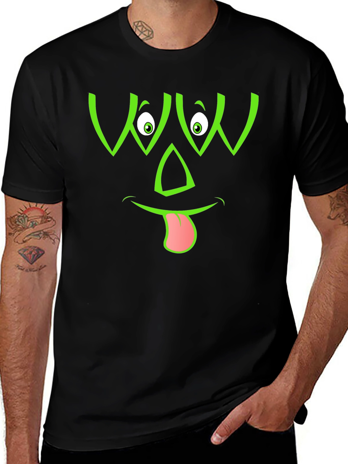 Variant 23 of Funny Green Face Graphic Black T-Shirt